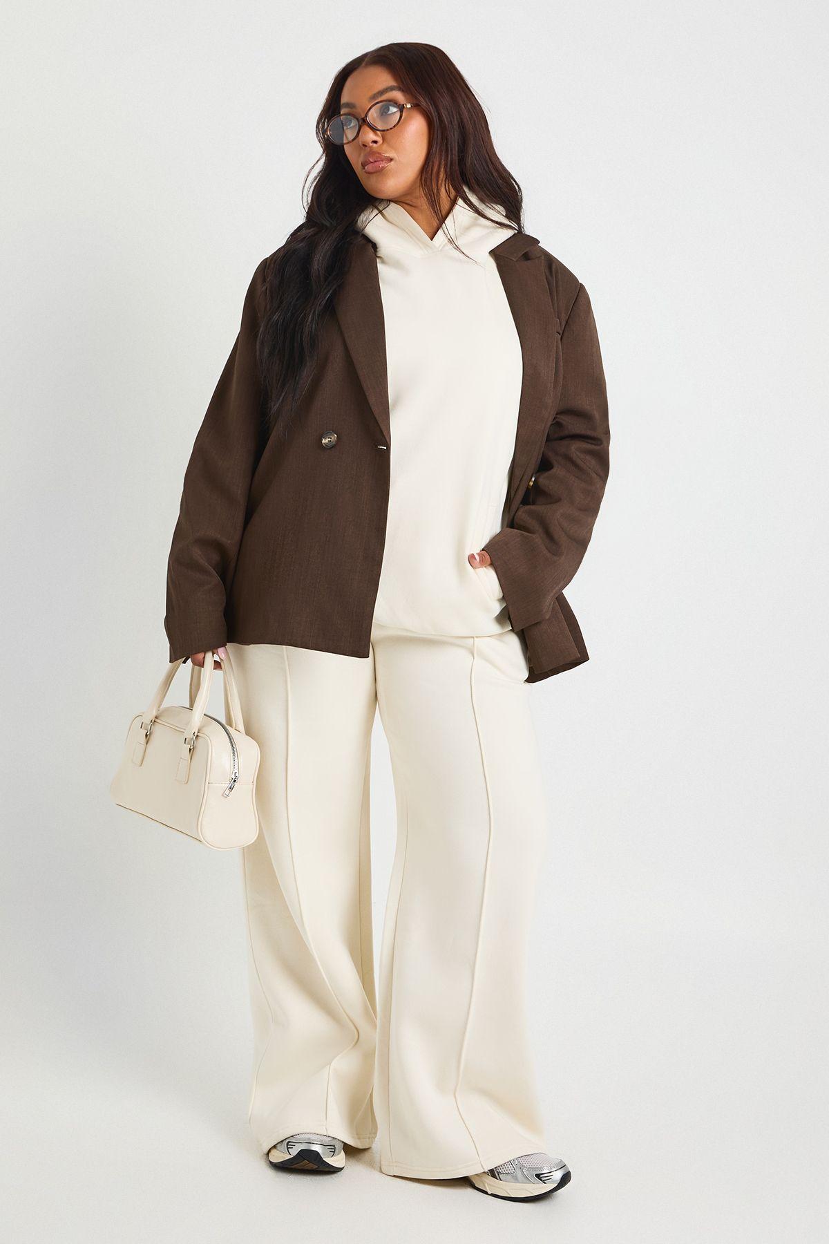 Plus Core Basic Pintuck Detail Deep Waistband Wide Leg Jogger by BOOHOO