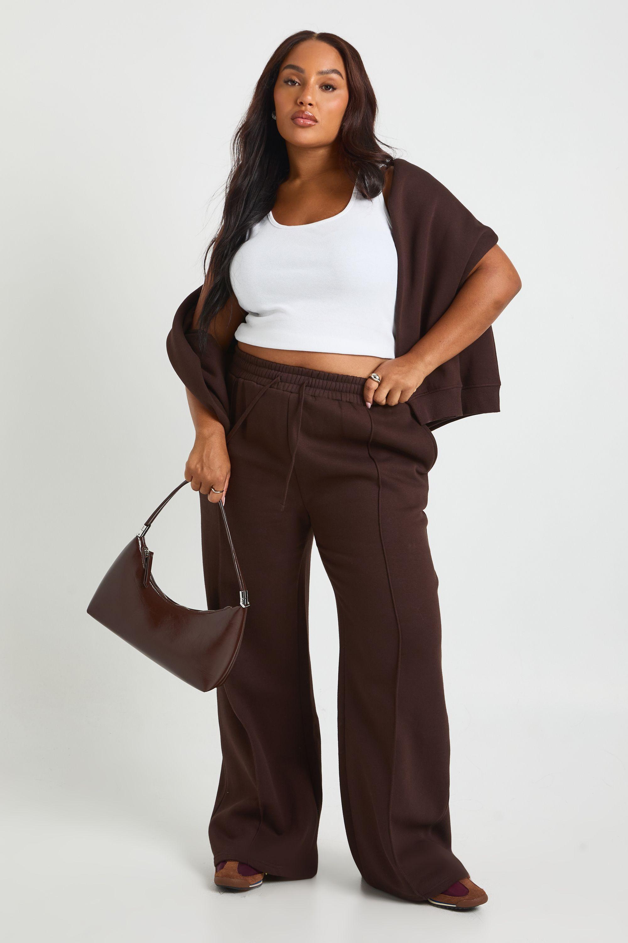 Plus Core Basic Pintuck Detail Deep Waistband Wide Leg Jogger by BOOHOO
