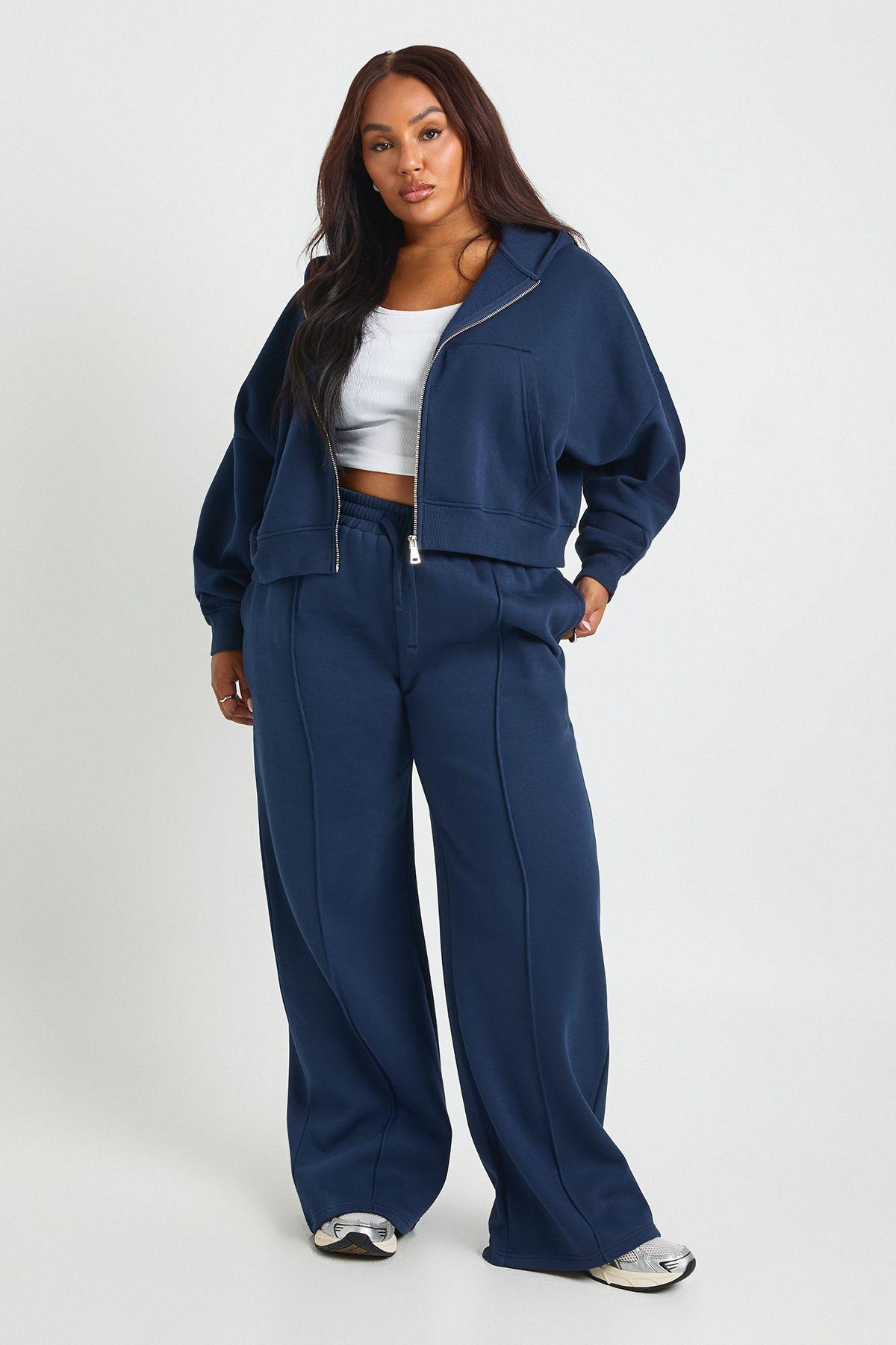 Plus Core Basic Pintuck Detail Deep Waistband Wide Leg Jogger by BOOHOO