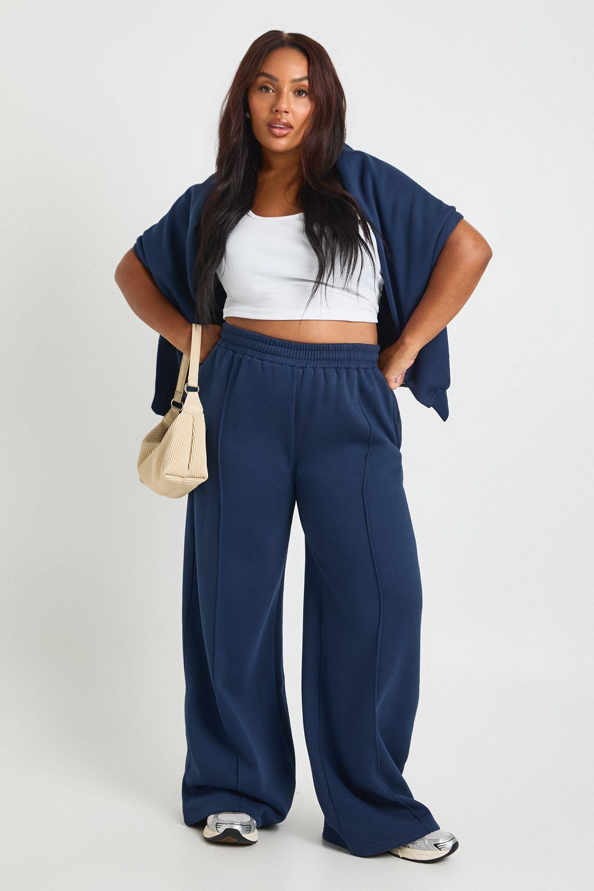 Plus Core Basic Pintuck Detail Straight Leg Jogger by BOOHOO