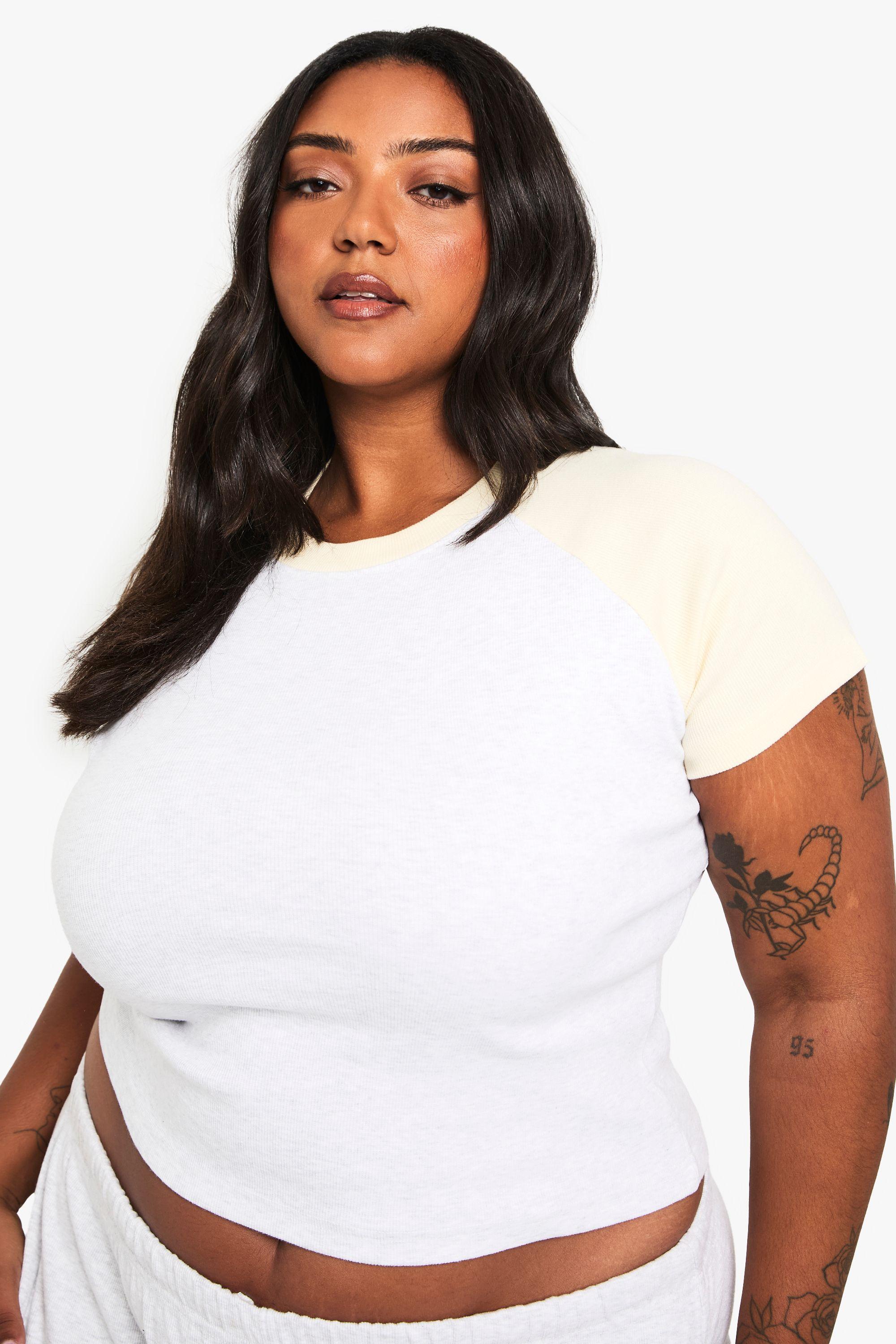 Plus Cotton Contract Ribbed Ringer Sleeve Baby T-Shirt by BOOHOO