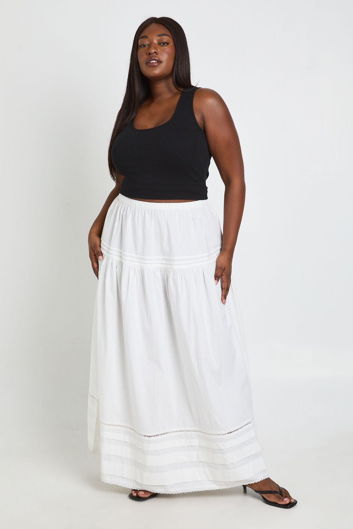 Plus Cotton  Embroidered Maxi Skirt by BOOHOO