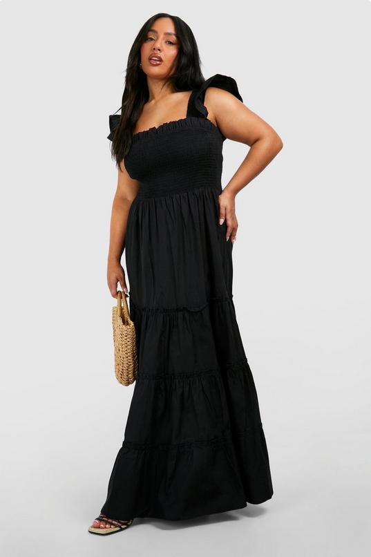 Plus Cotton Frill Sleeve Maxi Smock Dress by BOOHOO