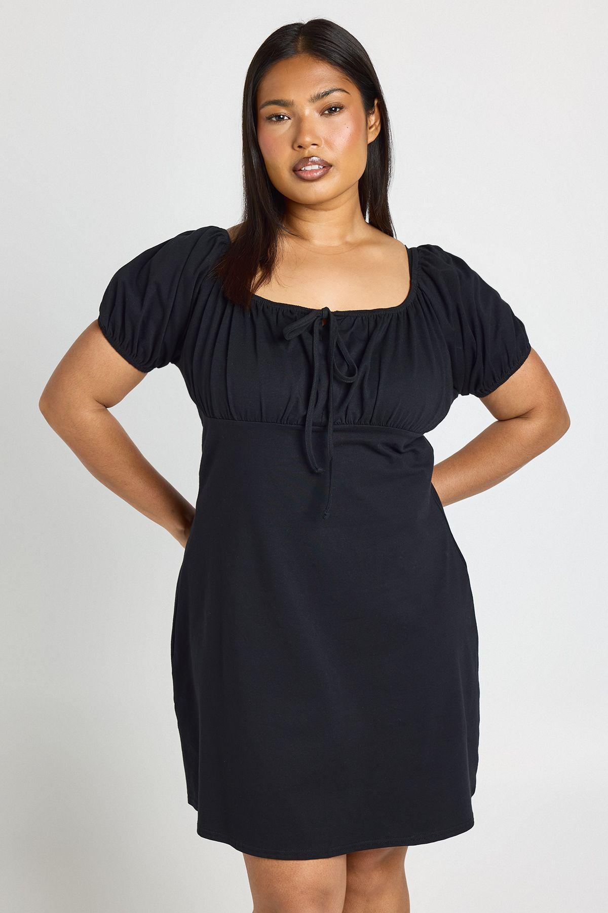 Plus Cotton Milkmaid Cap Sleeve Dress by BOOHOO