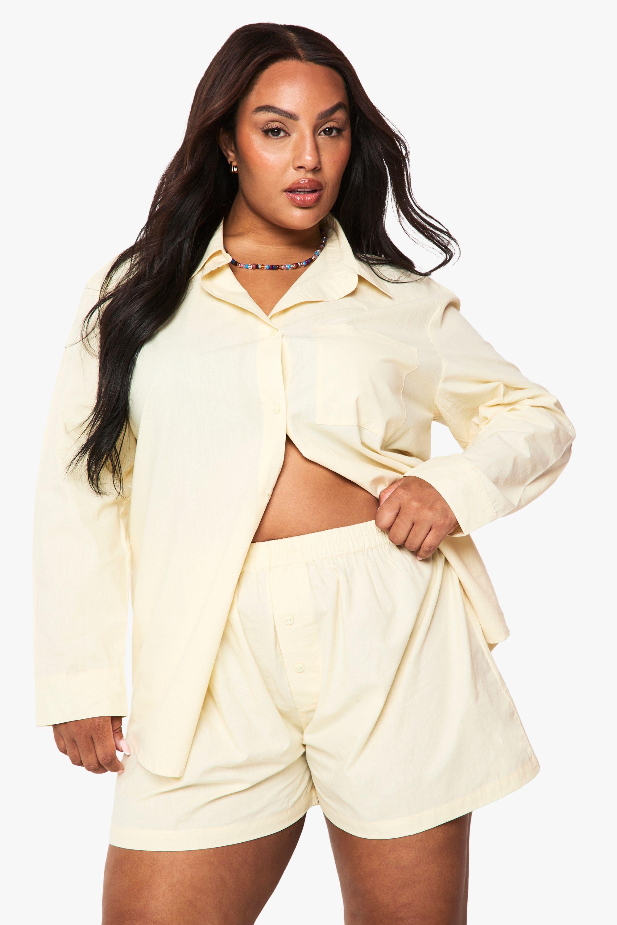 Plus Cotton Poplin Button Down Short by BOOHOO