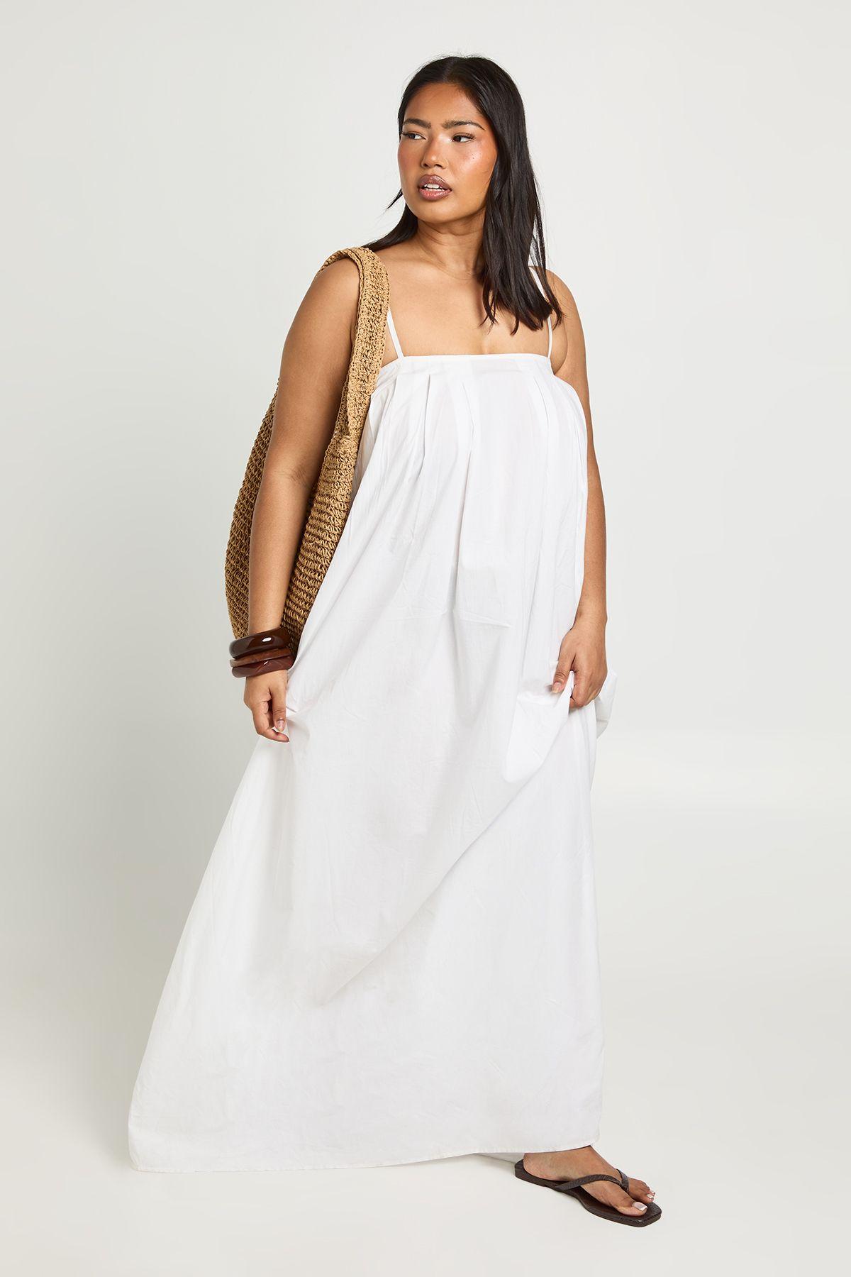 Plus Cotton Poplin Pleated Volume Maxi Dress by BOOHOO