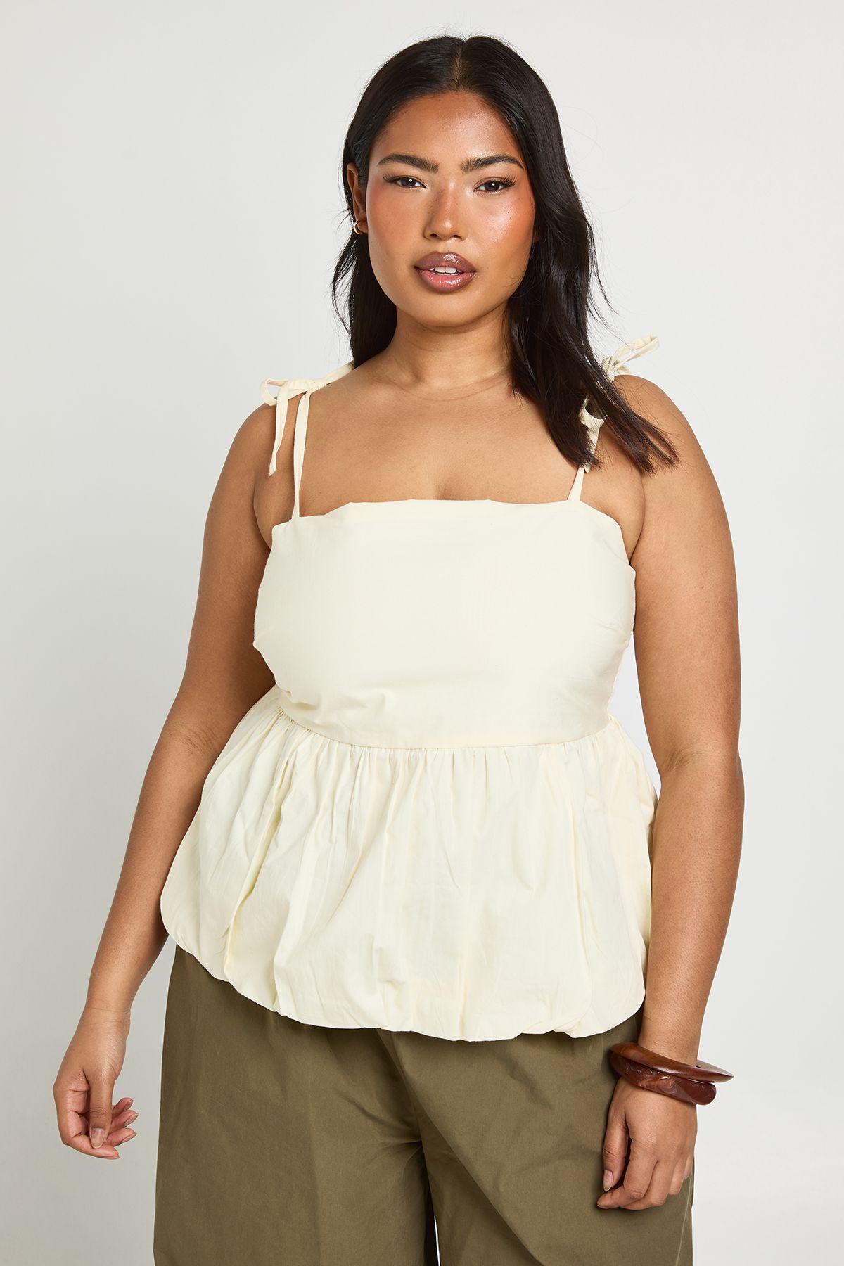 Plus Cotton Poplin Puff Ball Smock Top by BOOHOO