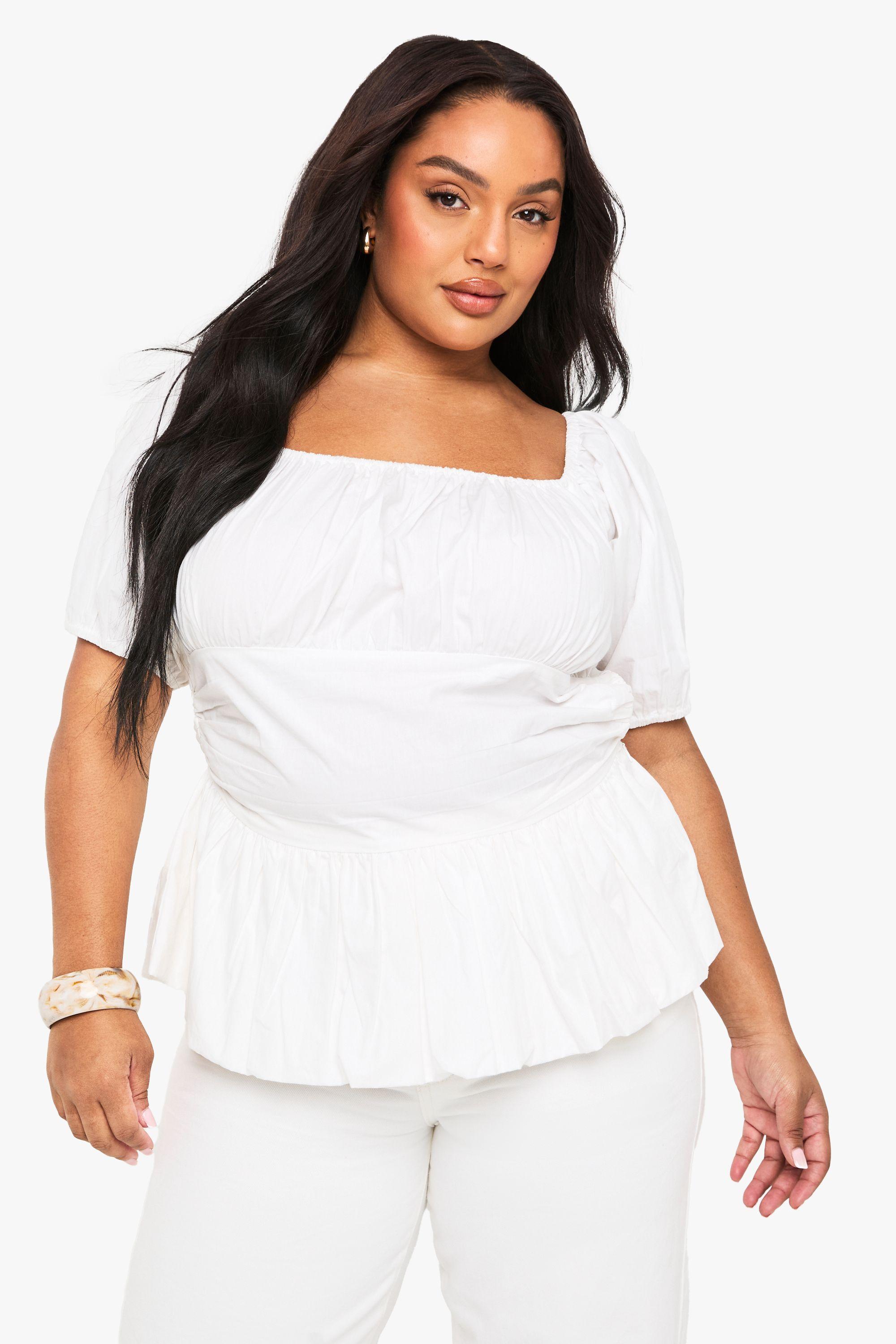 Plus Cotton Puff Sleeve Blouse by BOOHOO