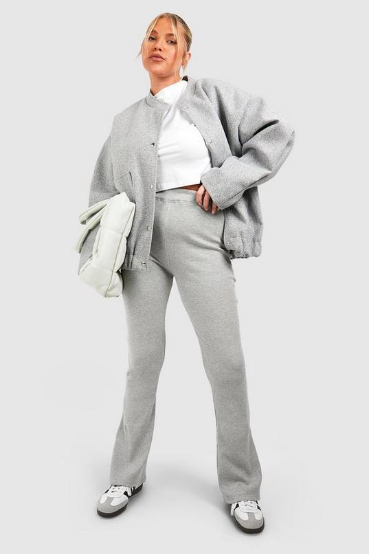 Plus Cotton Rib Basic Flare Trousers by BOOHOO