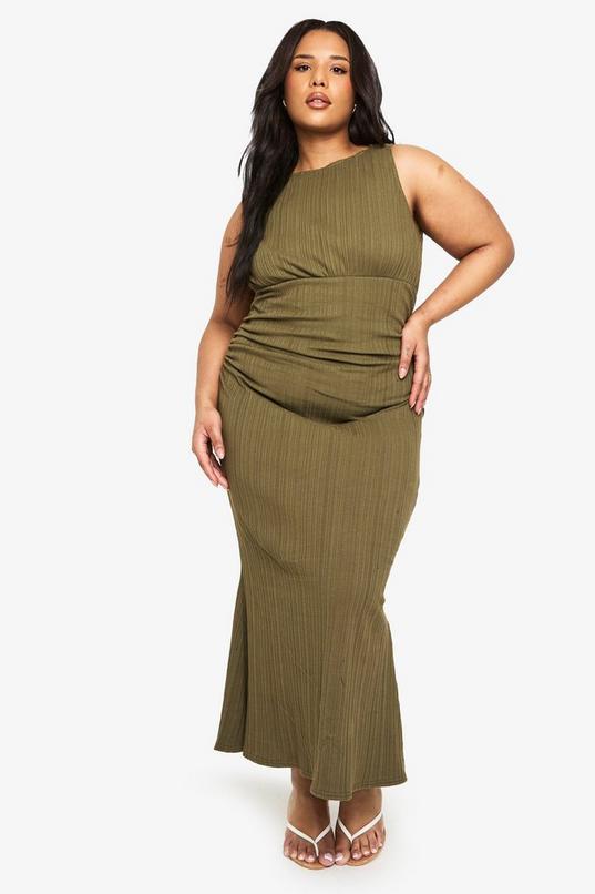 Plus Cotton Rib Ruched Column Midaxi Dress by BOOHOO