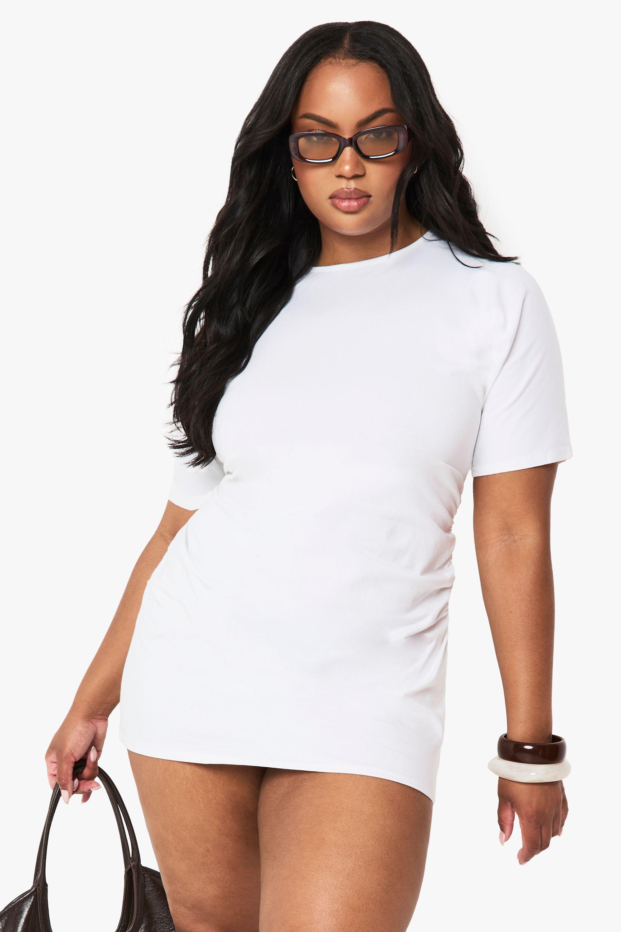 Plus Cotton Rouched T-shirt Dress by BOOHOO
