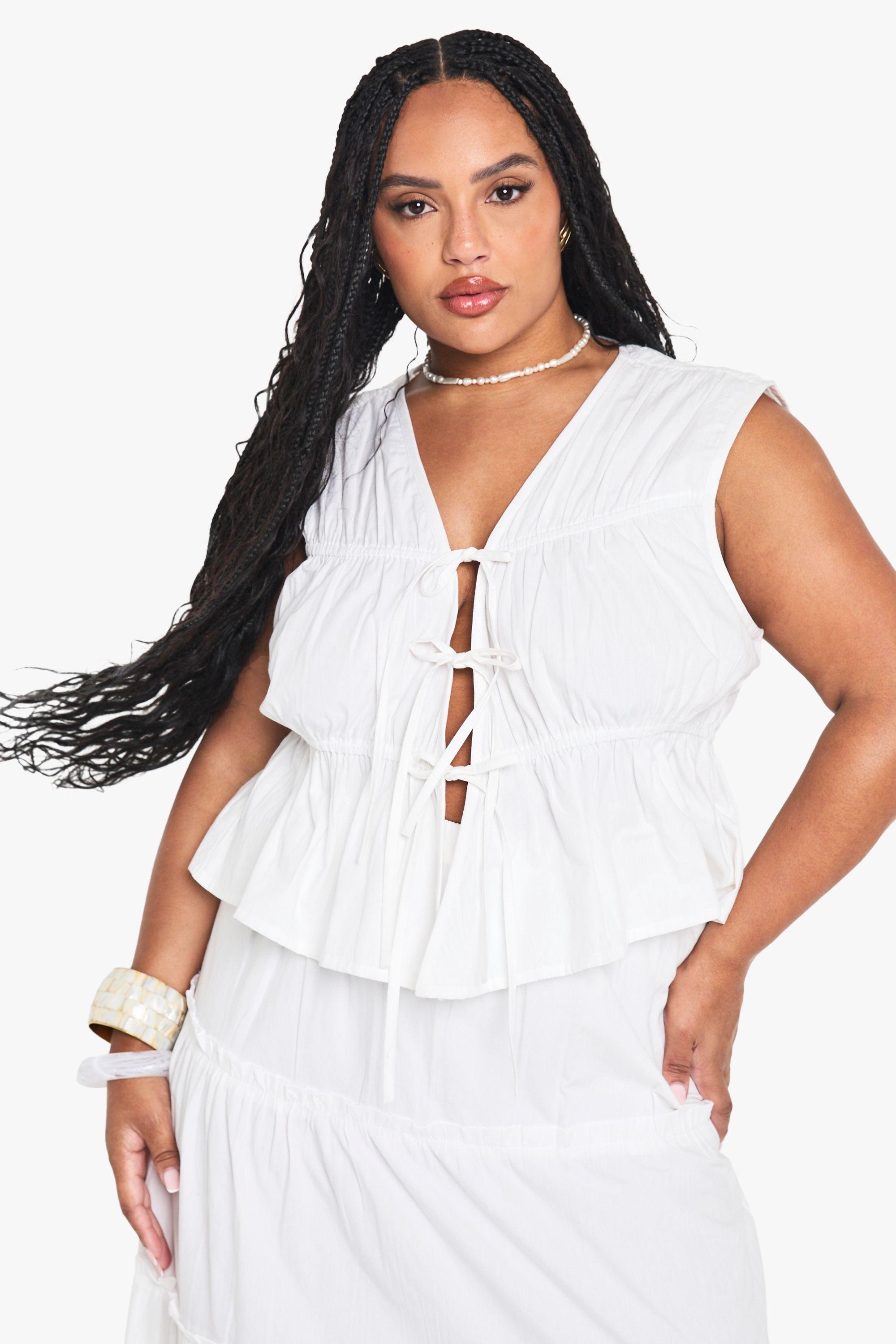 Plus Cotton Tie Front Waistcoat by BOOHOO
