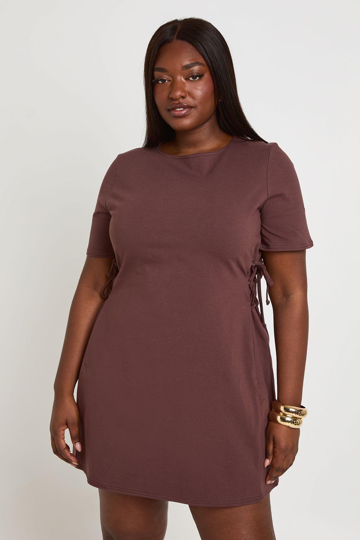 Plus Cotton Tie Up Side Detail t-shirt Dress by BOOHOO