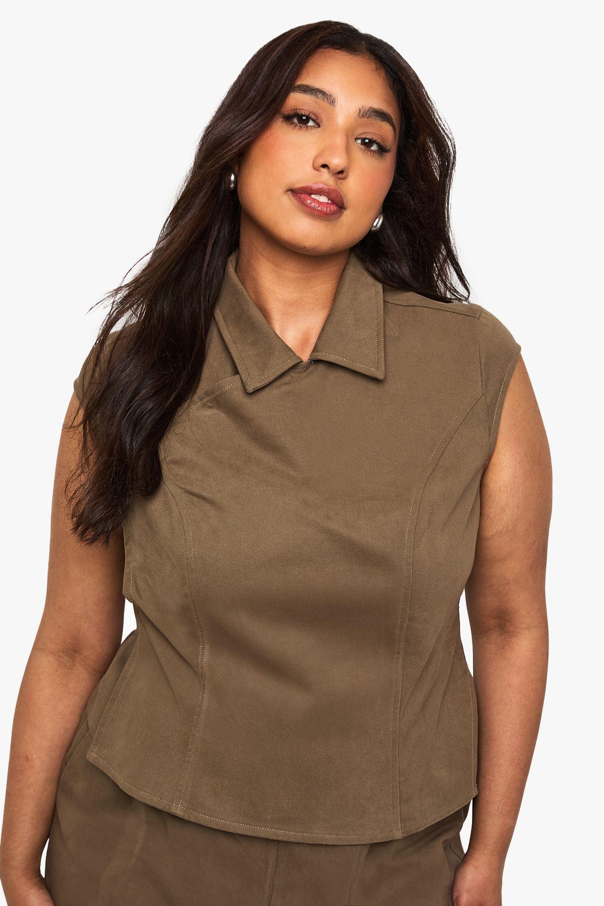 Plus Cotton Twill Cap Sleeve Wrap Over Top by BOOHOO