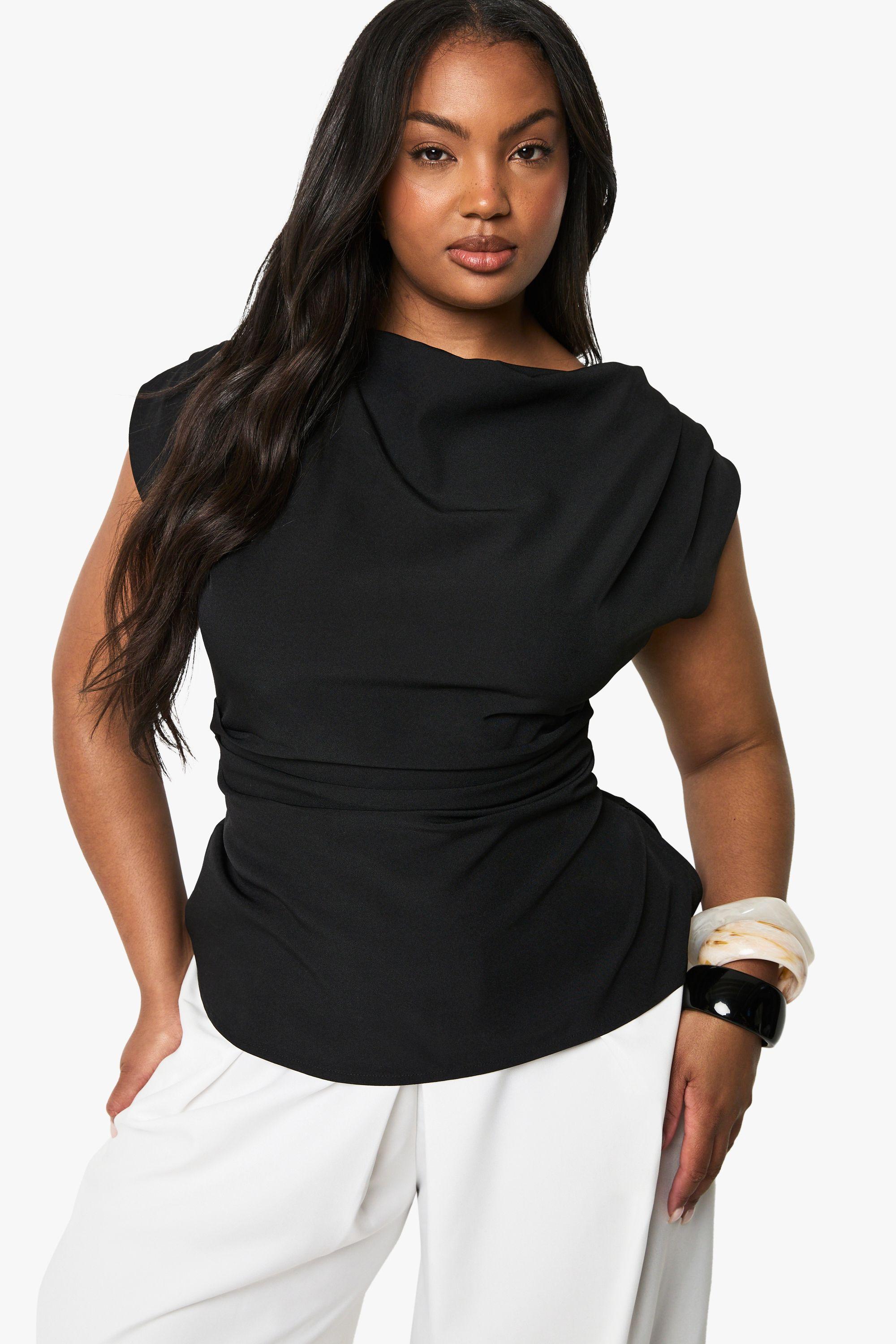 Plus Cowl Front Asymetric Top by BOOHOO