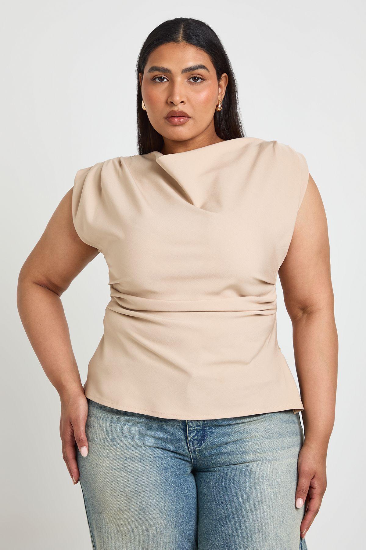 Plus Cowl Front Asymetric Top by BOOHOO