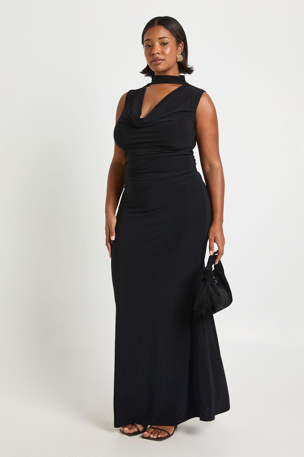 Plus Cowl Neck Scarf Detail Top And Collumn Maxi Skirt by BOOHOO