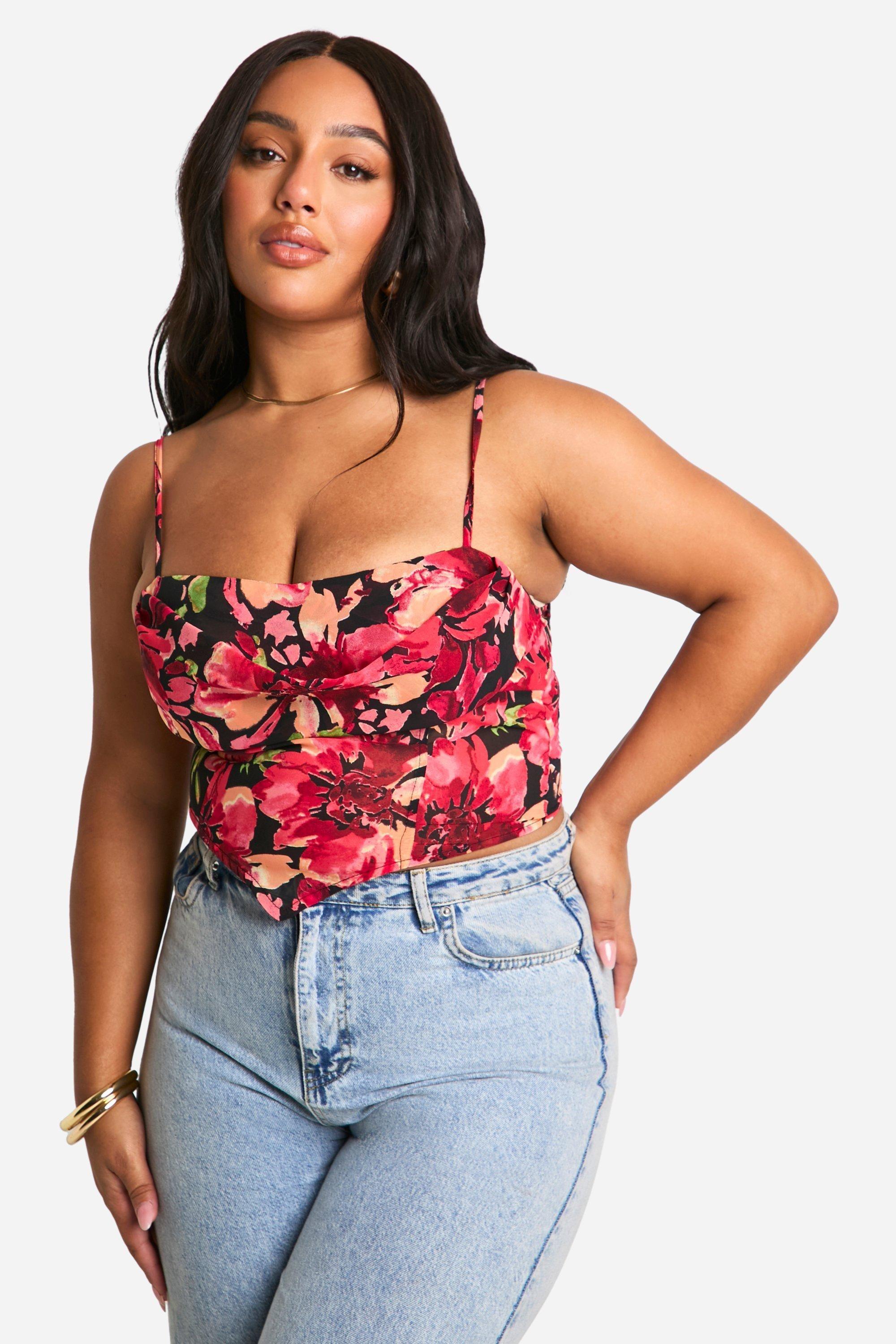 Plus Cowl Strappy Floral Corset Top by BOOHOO
