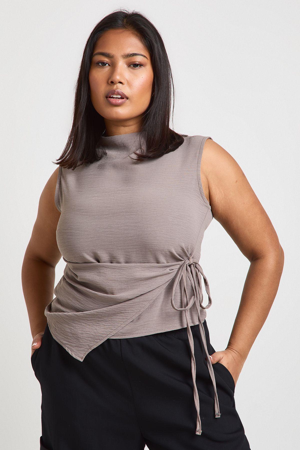 Plus Cowl Tie Front Asymmetric Top by BOOHOO