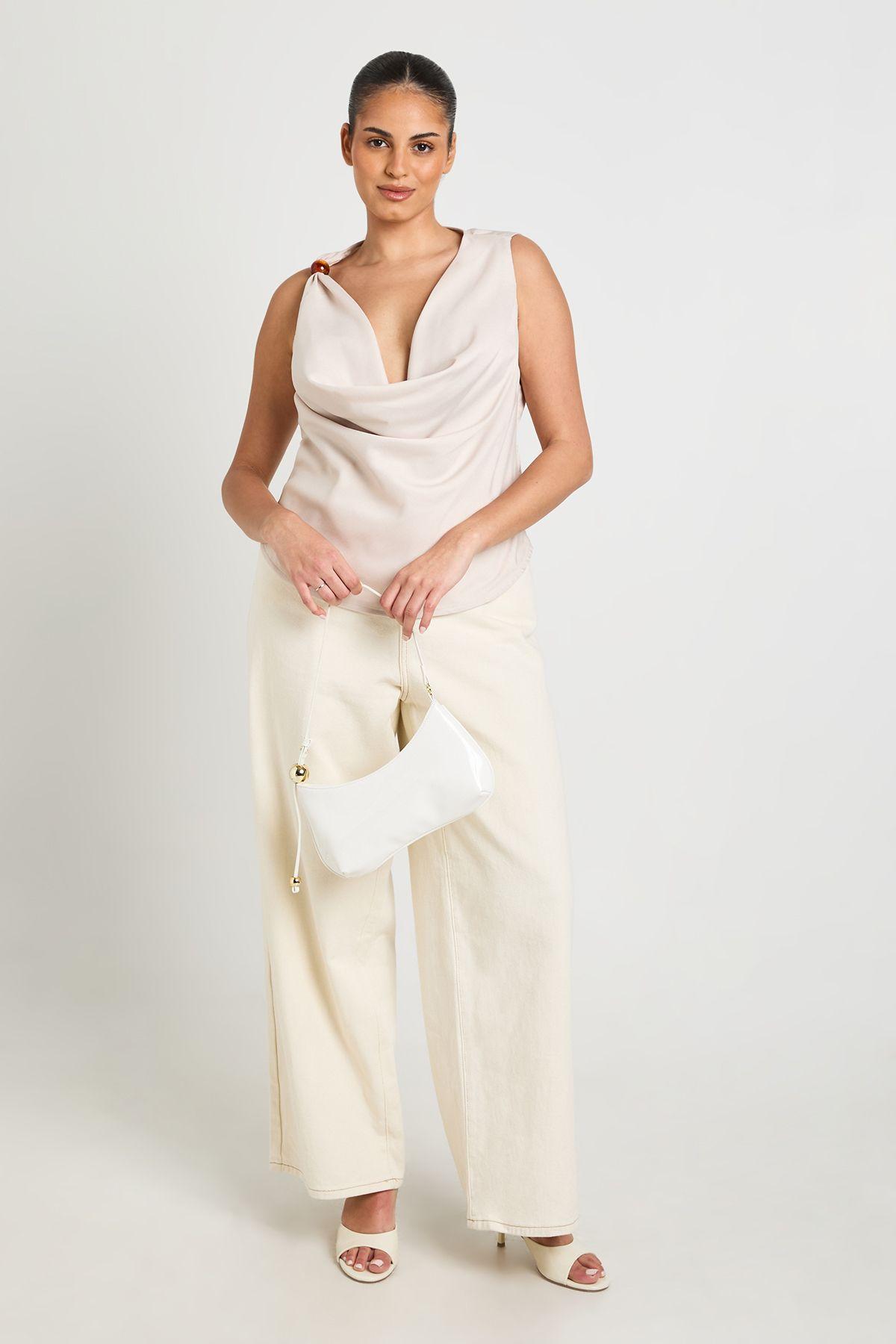 Plus Crepe Beaded Cowl Neck Top by BOOHOO