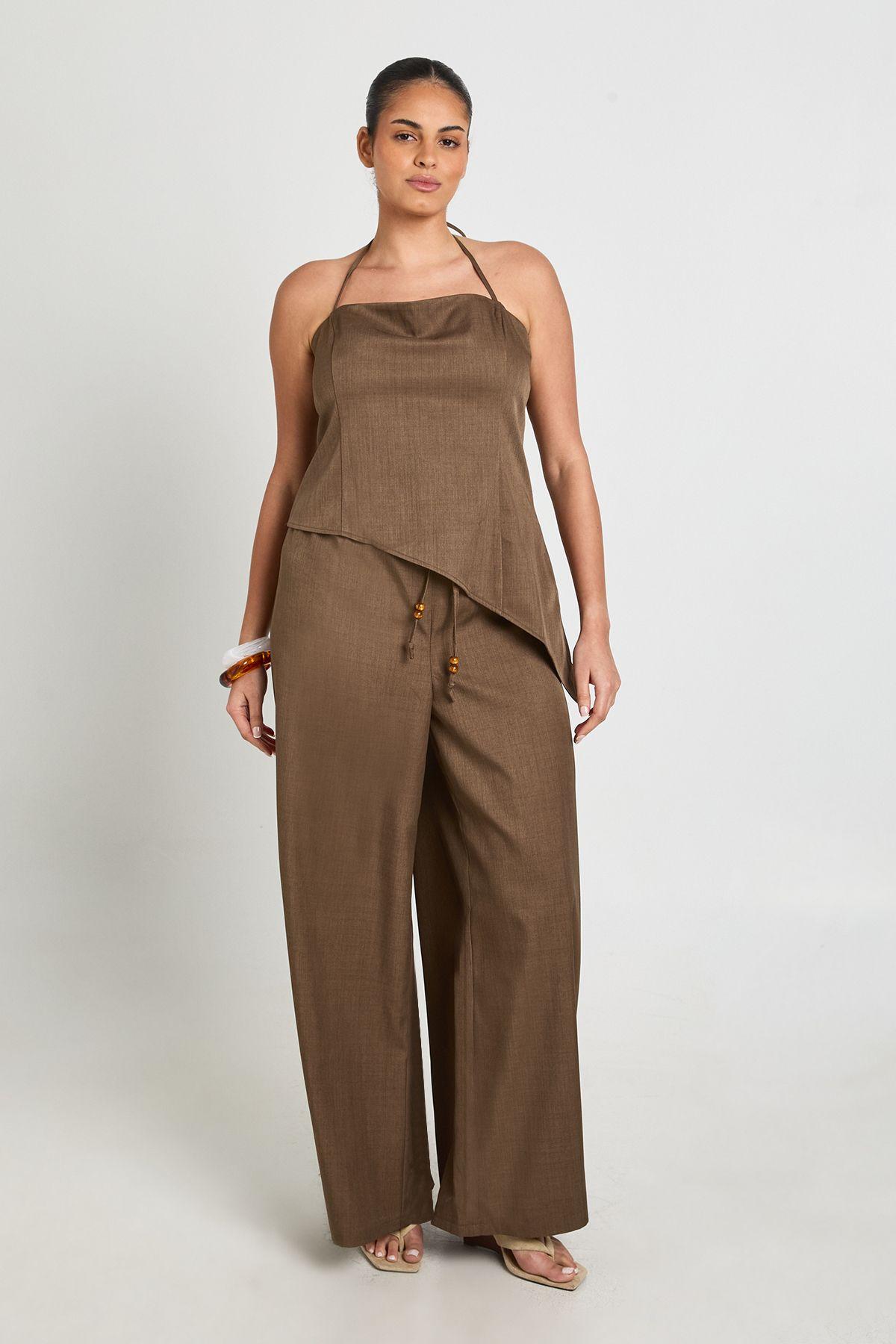 Plus Crepe Beaded Wide Leg Trouser by BOOHOO