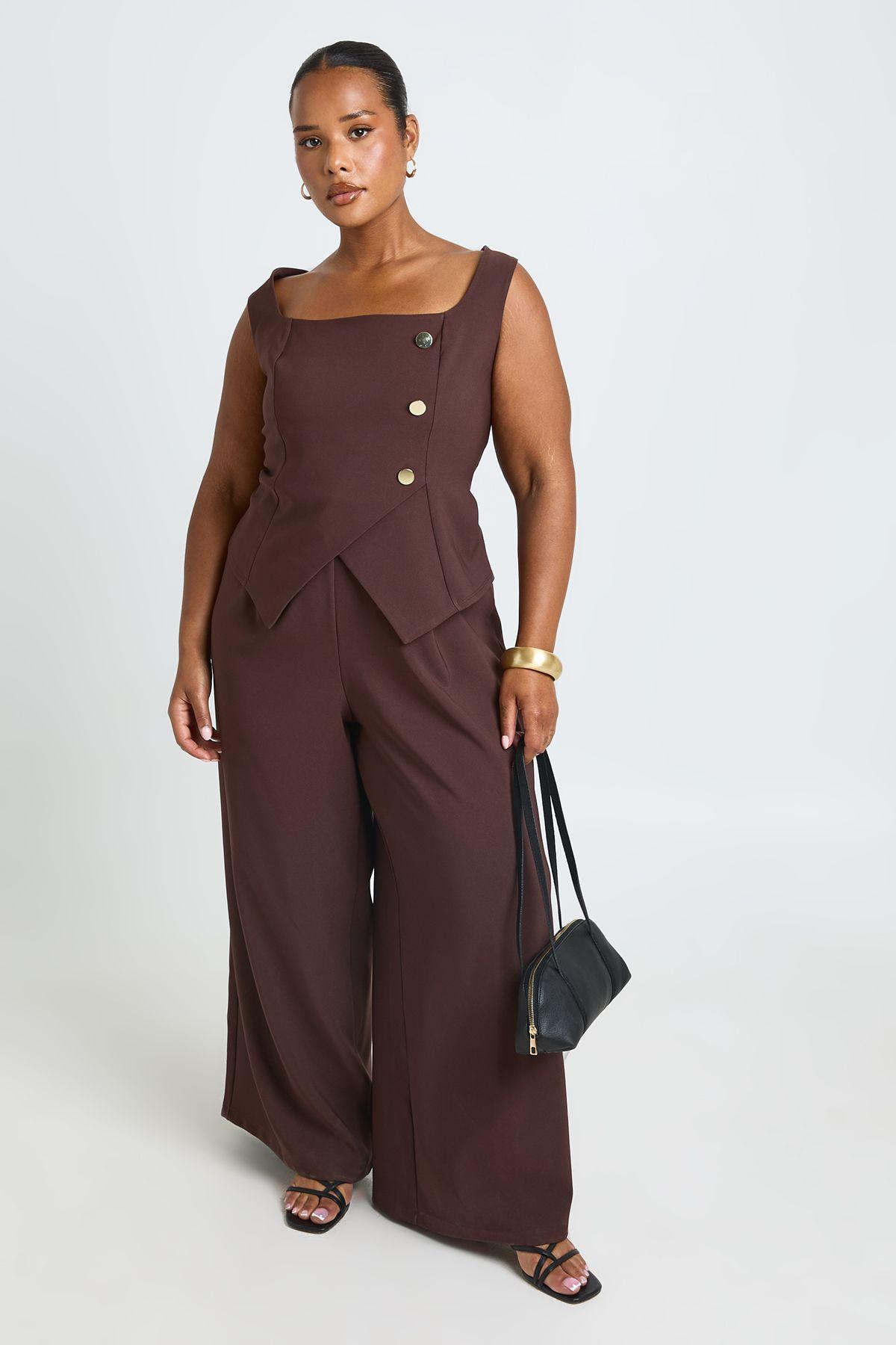 Plus Crepe Gold Button Wrap Front Jumpsuit by BOOHOO