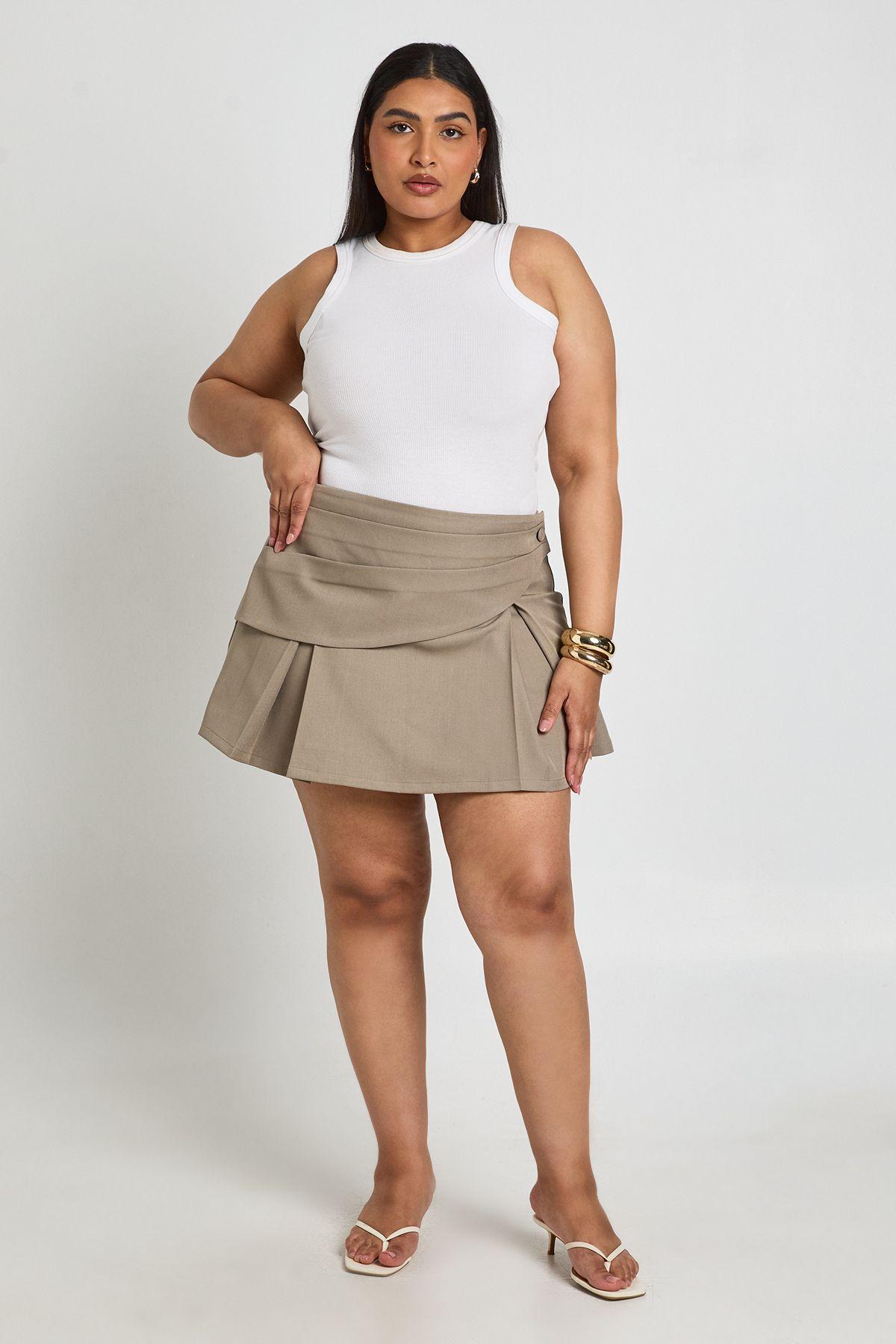 Plus Crepe Wrap Pleated Skort by BOOHOO
