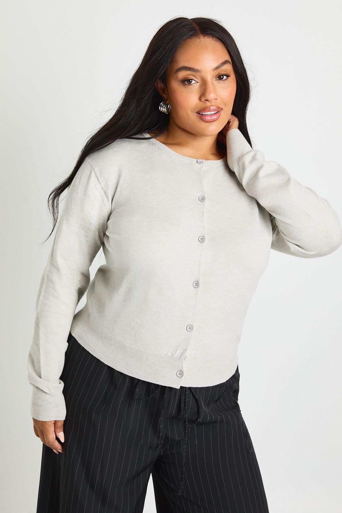 Plus Crew Neck Button Through Cardigan by BOOHOO