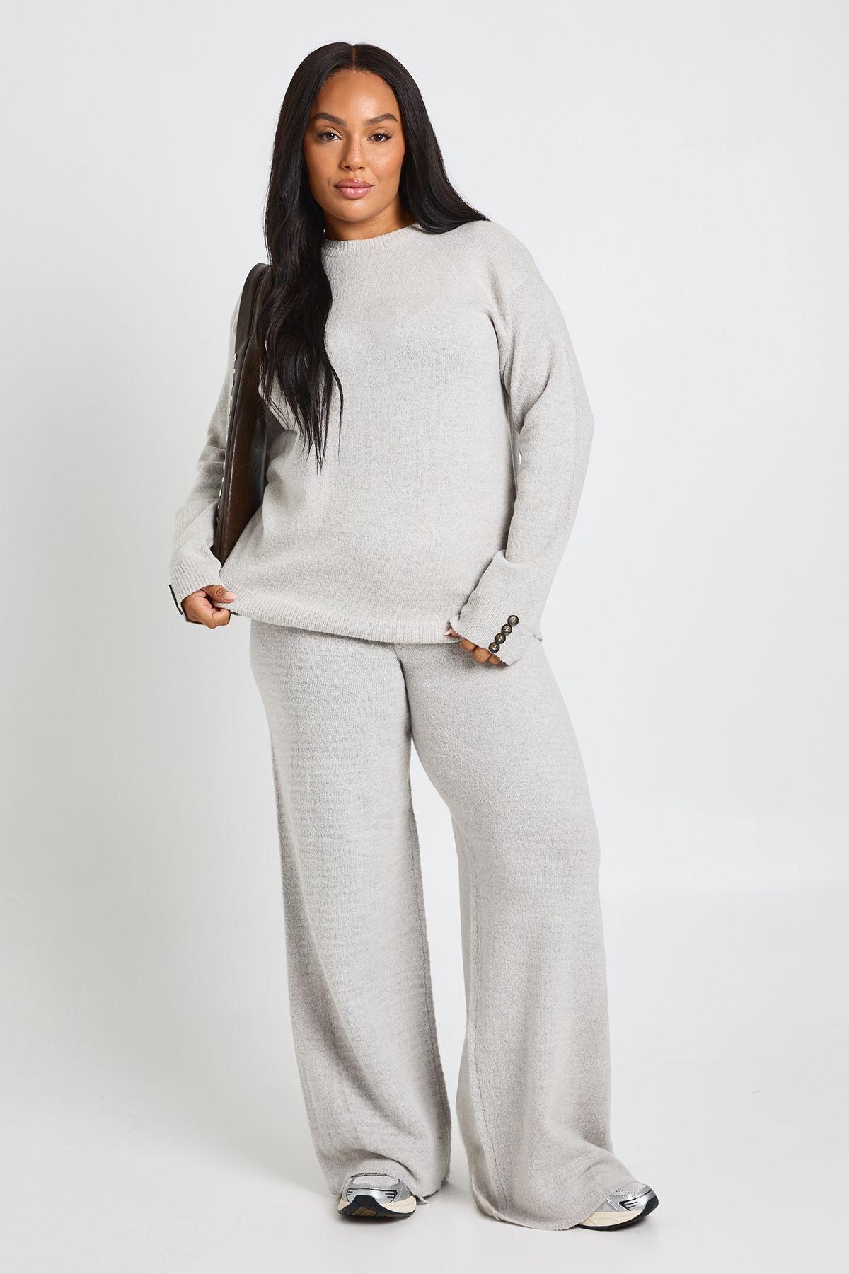 Plus Crew Neck Knit Jumper And Wide Leg Trouser Set by BOOHOO