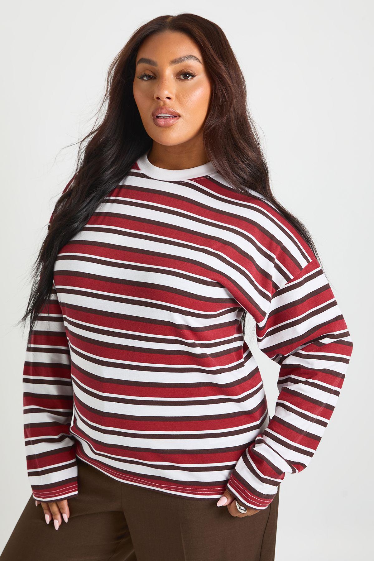 Plus Crew Neck Long Sleeve T Shirt by BOOHOO