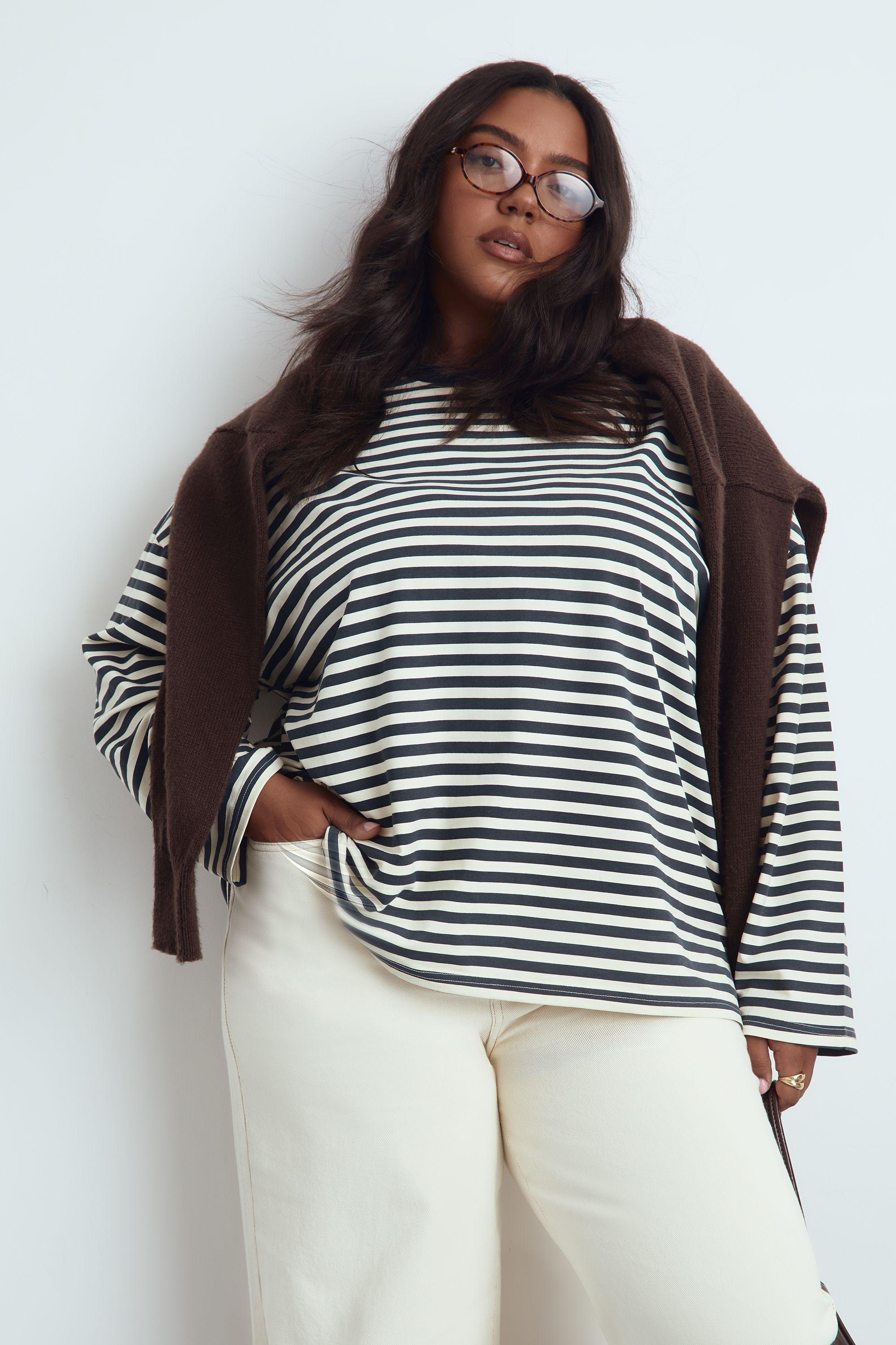 Plus Crew Neck Oversized Stripe Top by BOOHOO