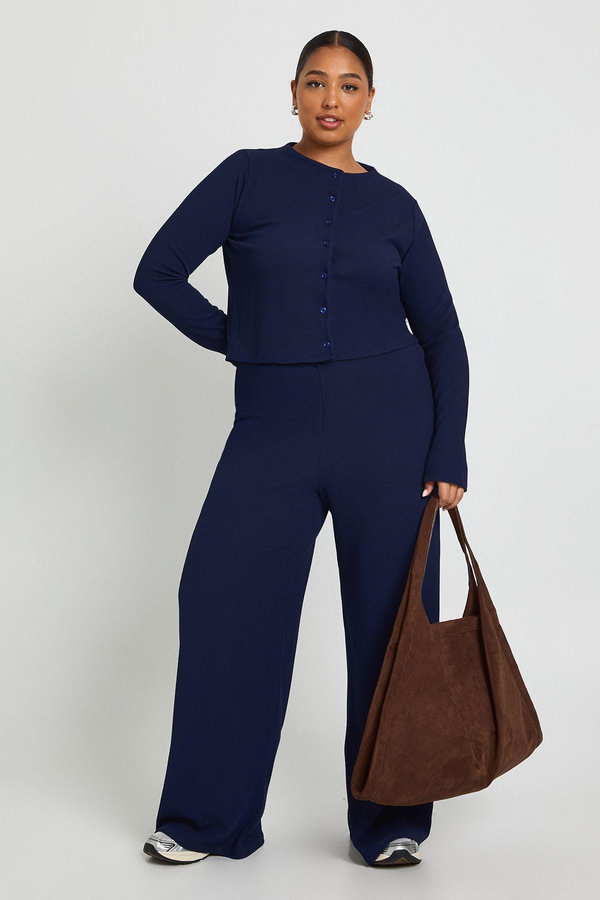 Plus Crinkle Cardigan & Wide Leg Trouser Co-Ord by BOOHOO