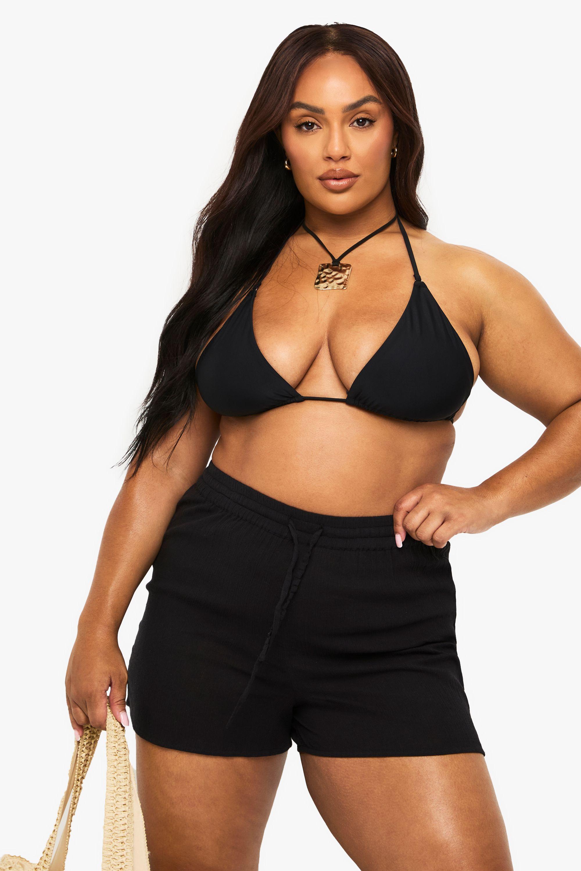 Plus Crinkle Cotton Beach Shorts by BOOHOO Plus Crinkle Cotton Beach Shorts by BOOHOO