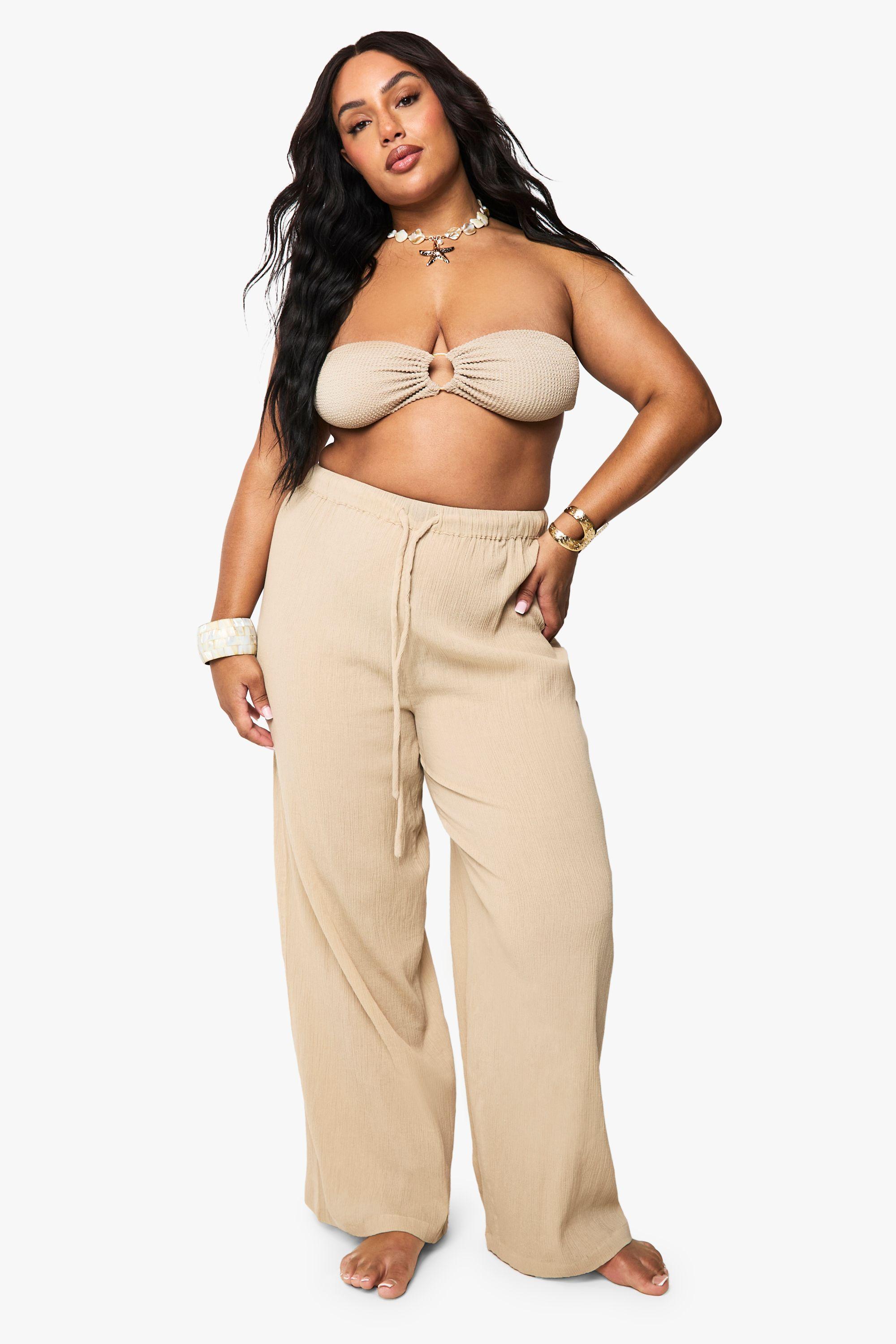 Plus Crinkle Cotton Beach Trousers by BOOHOO