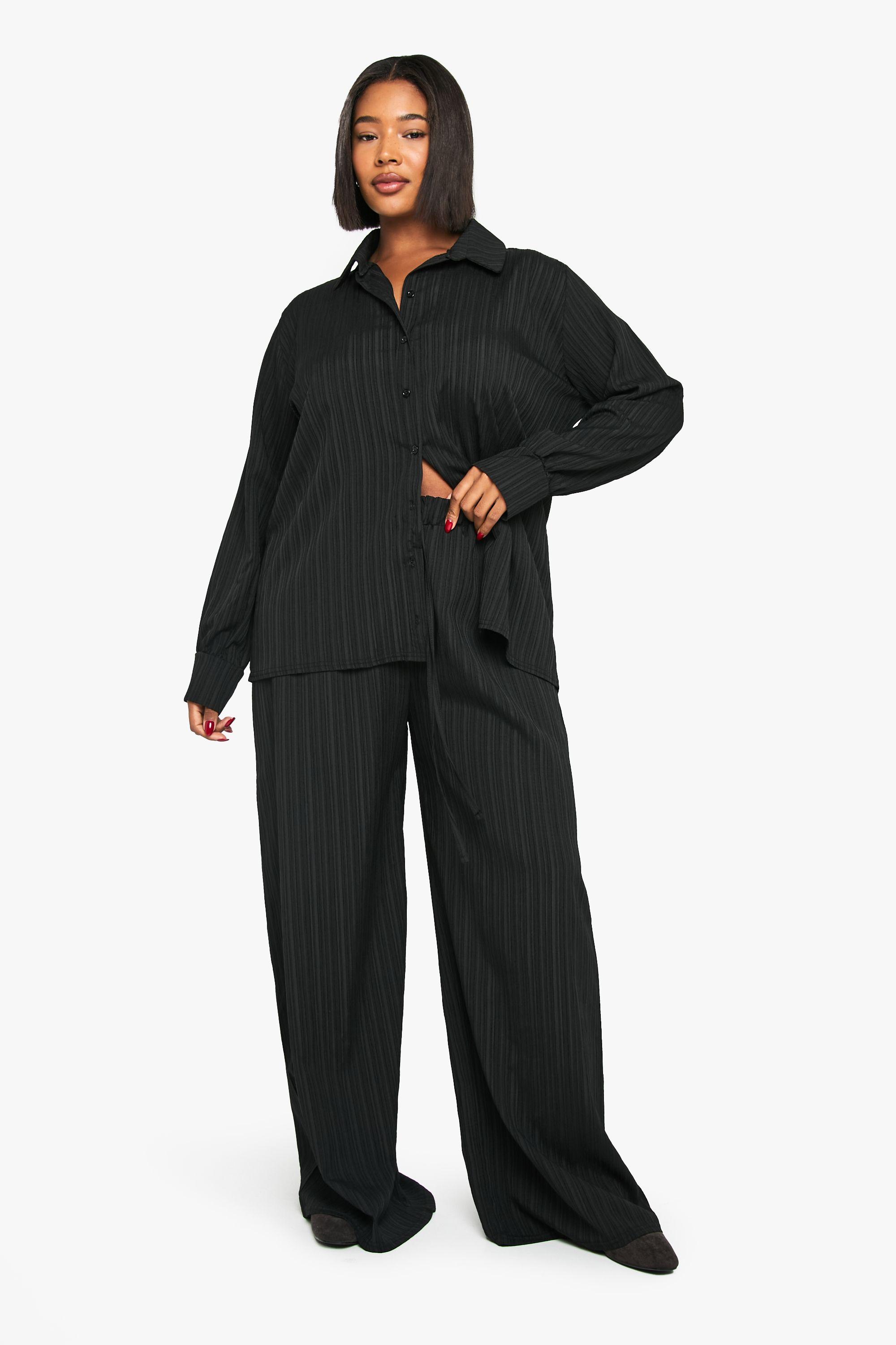 Plus Crinkle Textured Elasticated Wide Leg Trouser by BOOHOO