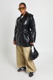 Plus Croc Faux Leather Belted Trench Coat by BOOHOO