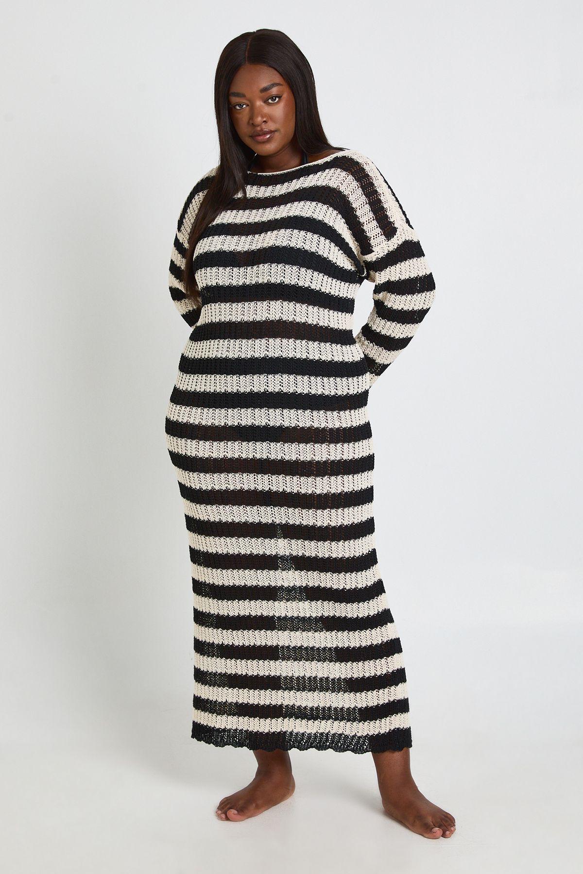 Plus Crochet Knit Scoop Back Beach Maxi Dress by BOOHOO