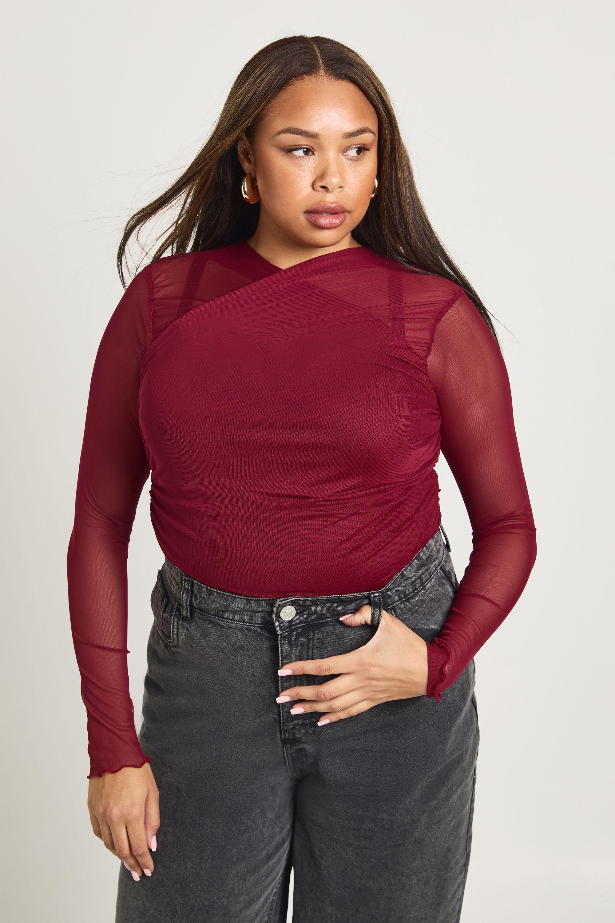 Plus Cross Neck Long Sleeve Top by BOOHOO