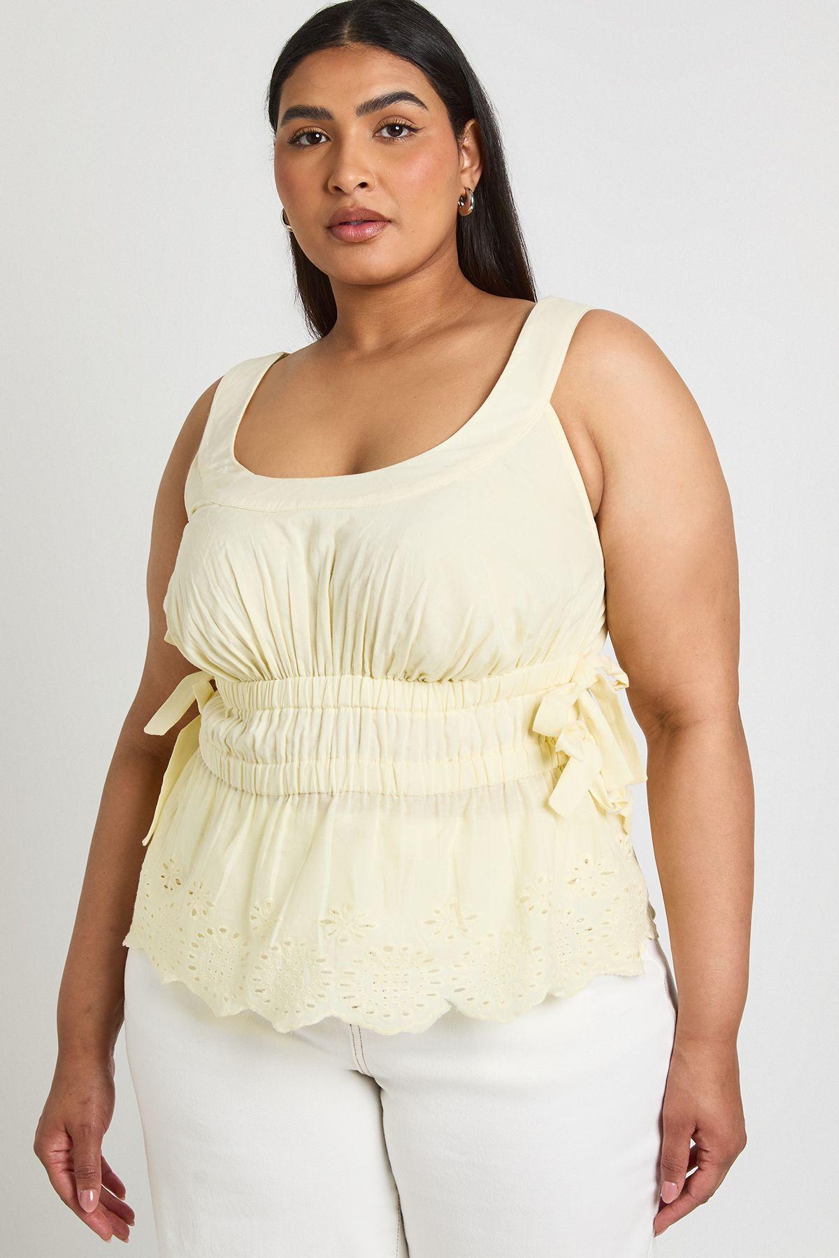 Plus Cut Out Detail Bow Shirred Cami Top by BOOHOO