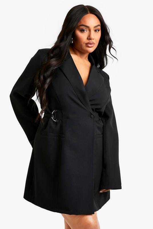 Plus D-Ring Cinched Waist Blazer Dress by BOOHOO