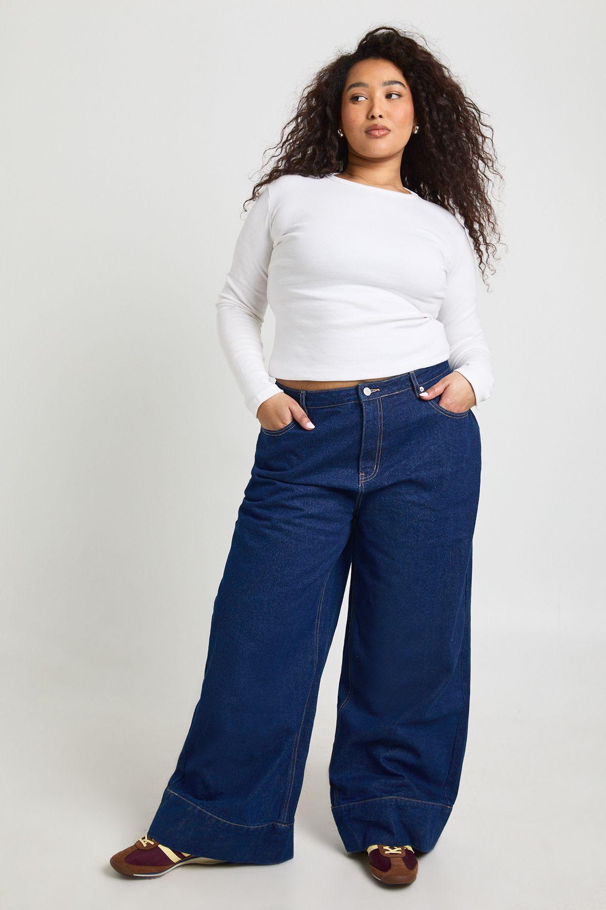 Plus Deep Hem Cuff Wide Leg Jean by BOOHOO