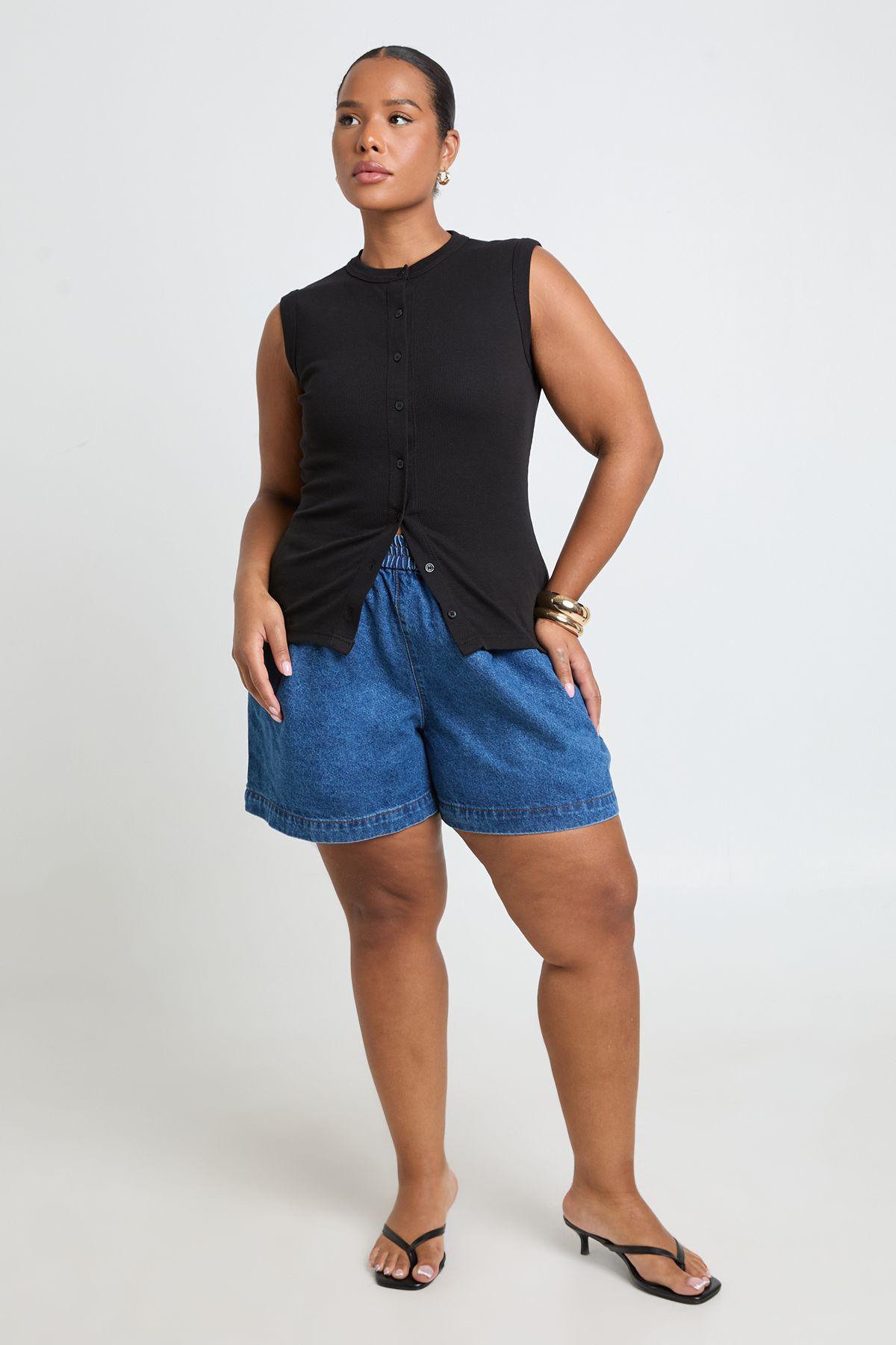 Plus Denim Elasticated Waist Flippy Short by BOOHOO