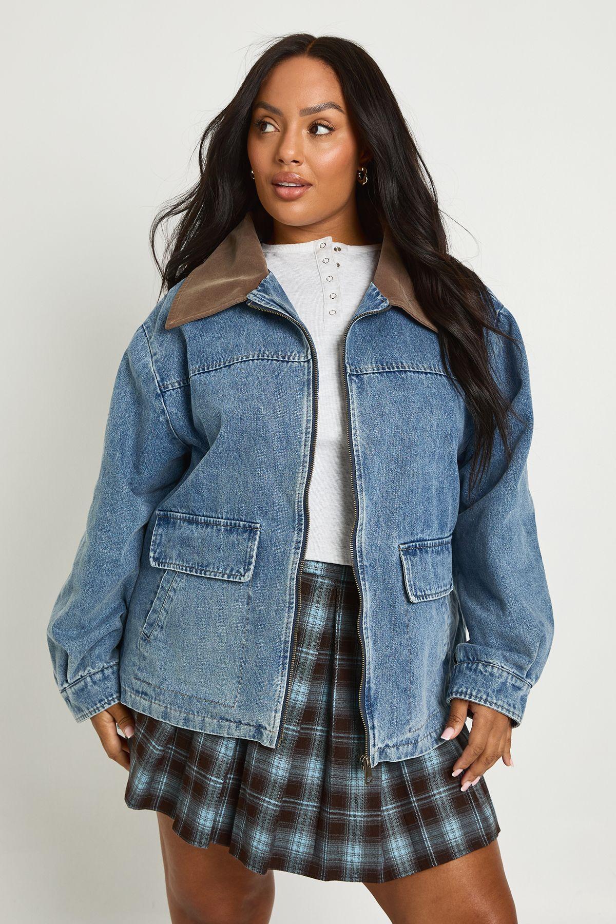 Plus Denim Oversized Bomber Jacket by BOOHOO