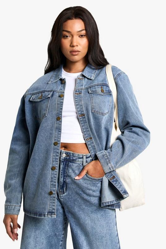 Plus Denim Shacket by BOOHOO