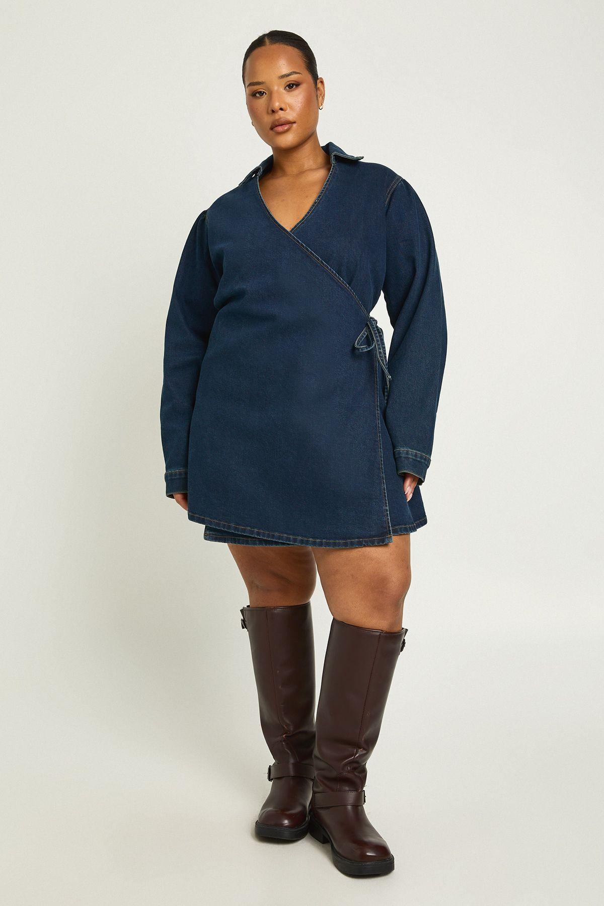 Plus Denim Wrap Dress by BOOHOO