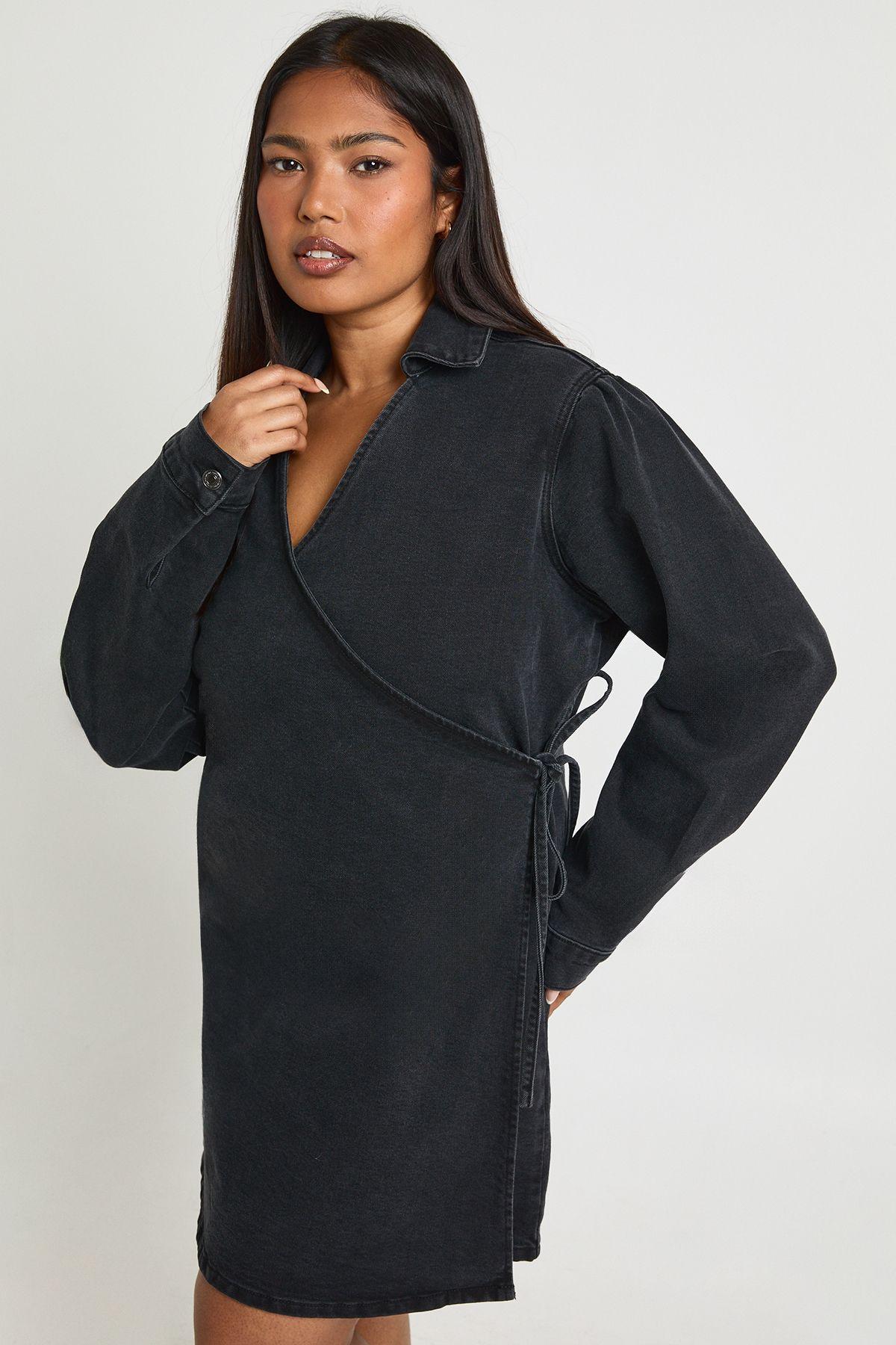 Plus Denim Wrap Dress by BOOHOO