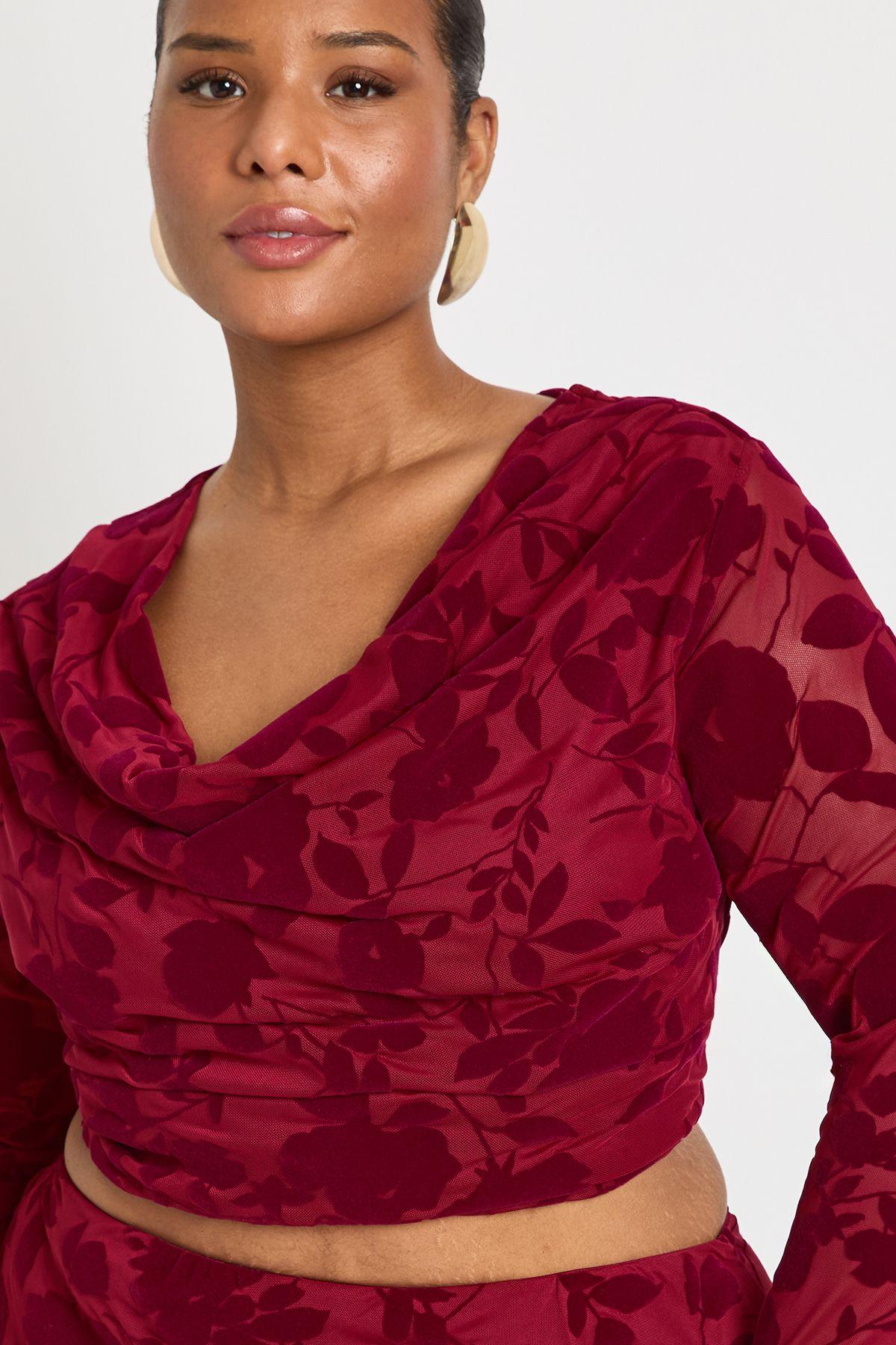 Plus Devore Cowl Neck Long Sleeve Top by BOOHOO