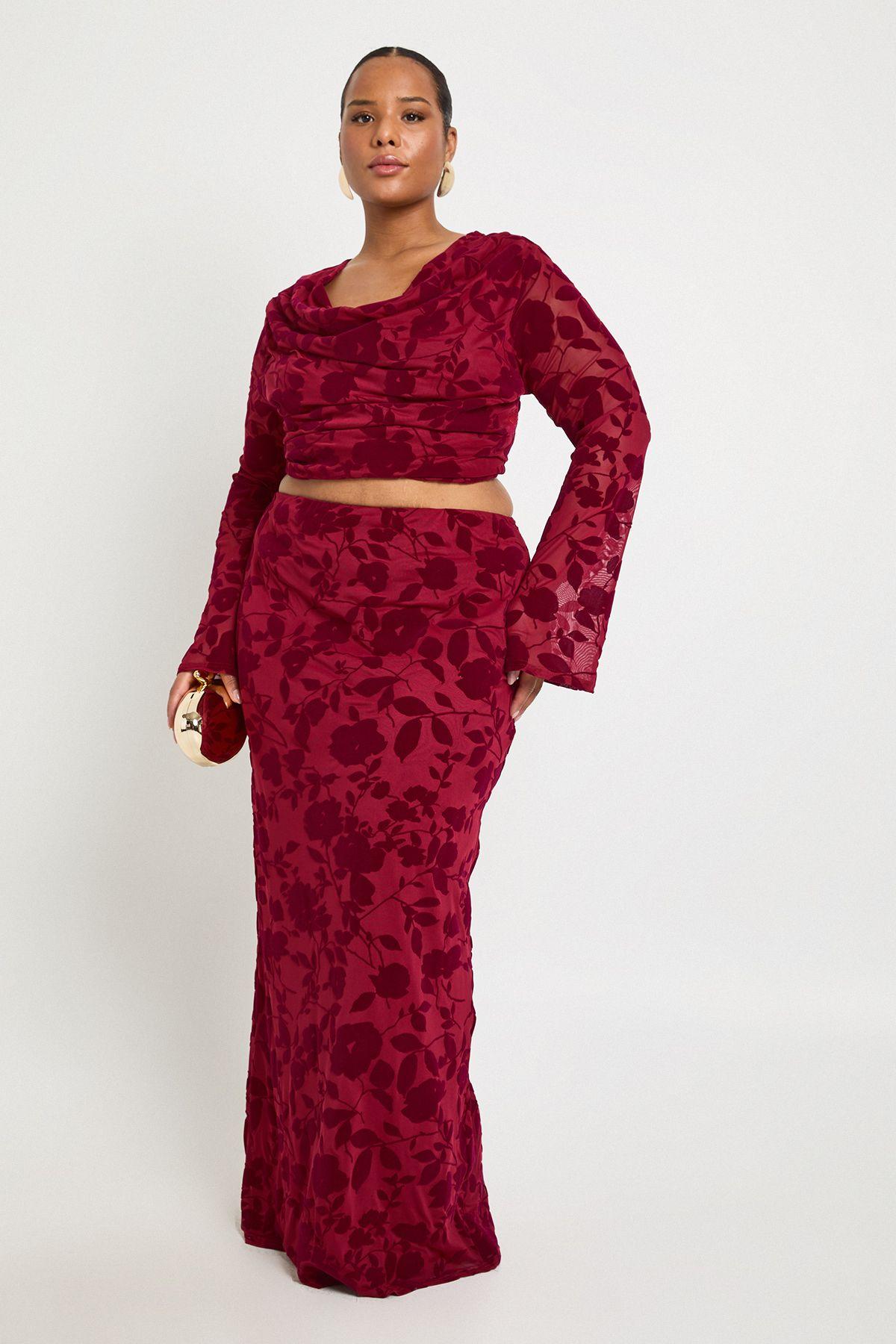 Plus Devore Maxi Skirt by BOOHOO