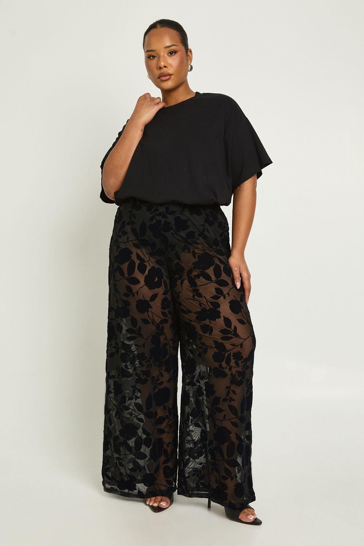 Plus Devore Wide Leg Trousers by BOOHOO