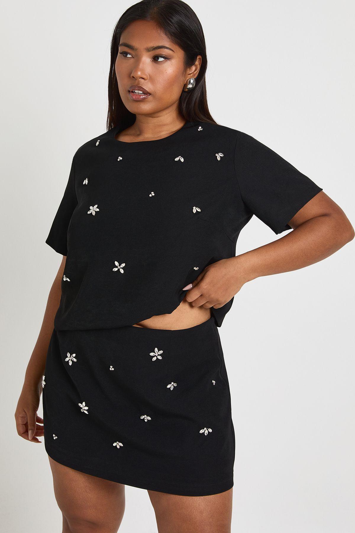 Plus Diamante Skort by BOOHOO